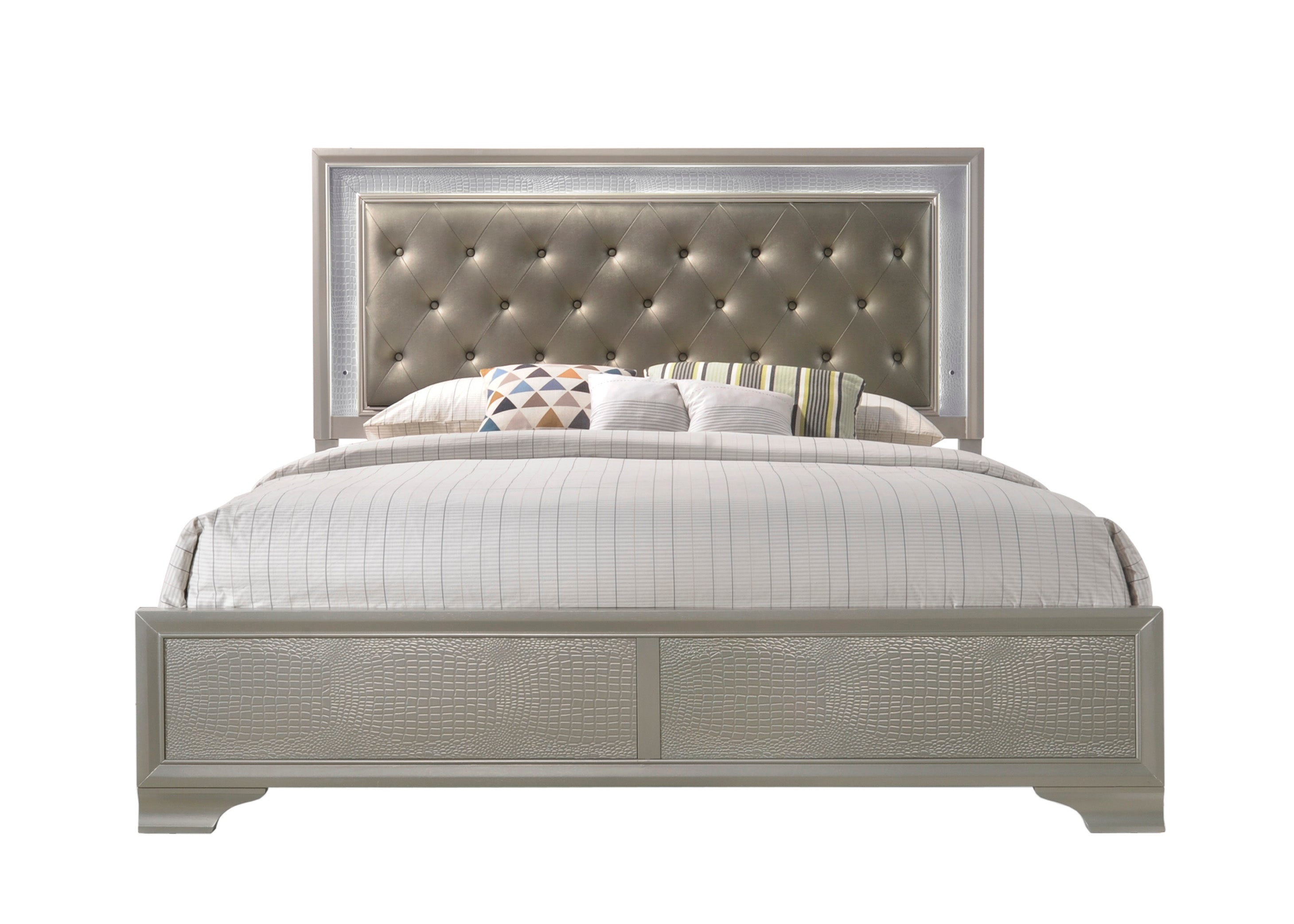 Lyssa Champagne LED Upholstered Panel Bedroom Set - MyWaynesHome #