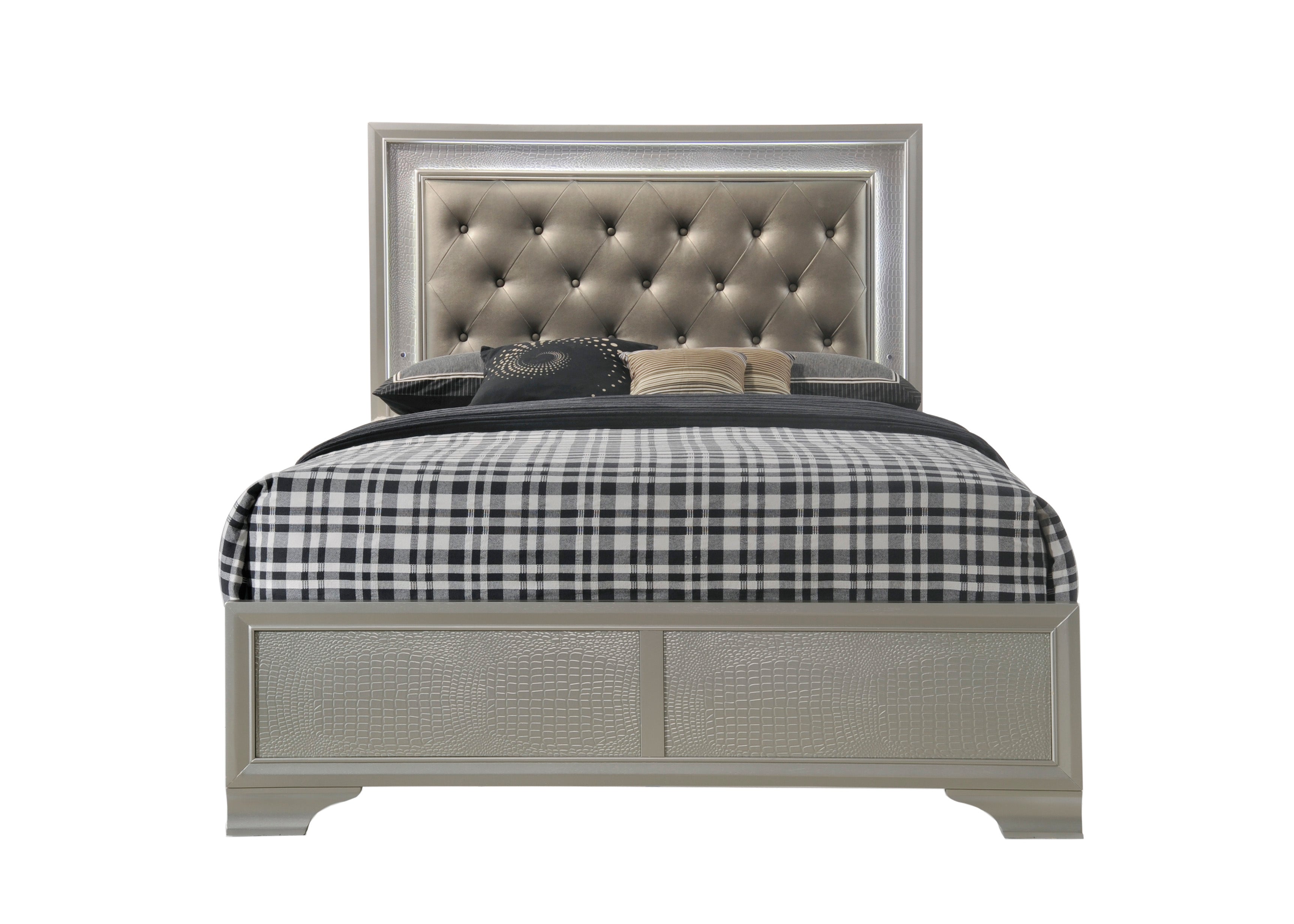 Lyssa Champagne LED Upholstered Panel Bedroom Set - MyWaynesHome #