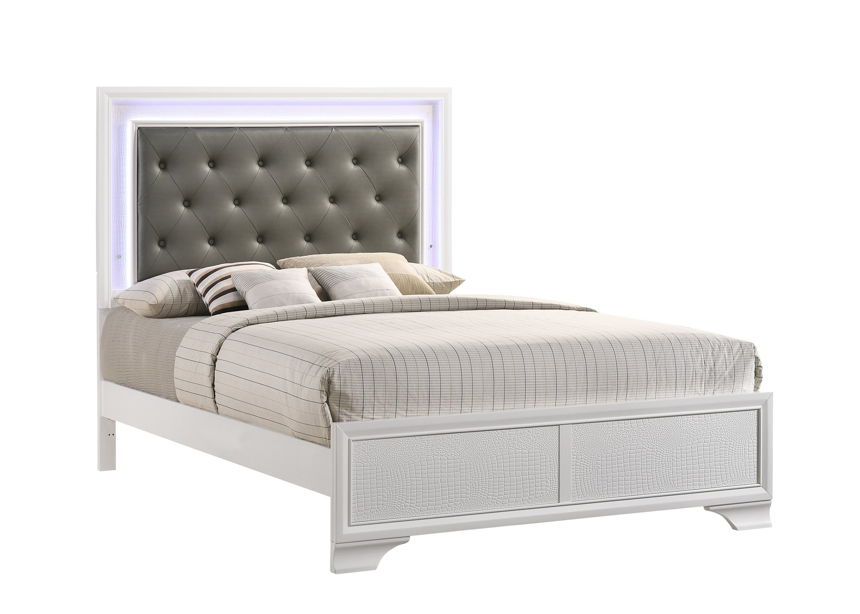 Lyssa Frost Queen LED Upholstered Panel Bed - MyWaynesHome #