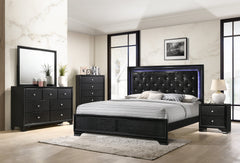 Micah Black LED Upholstered Panel Bedroom Set - MyWaynesHome #