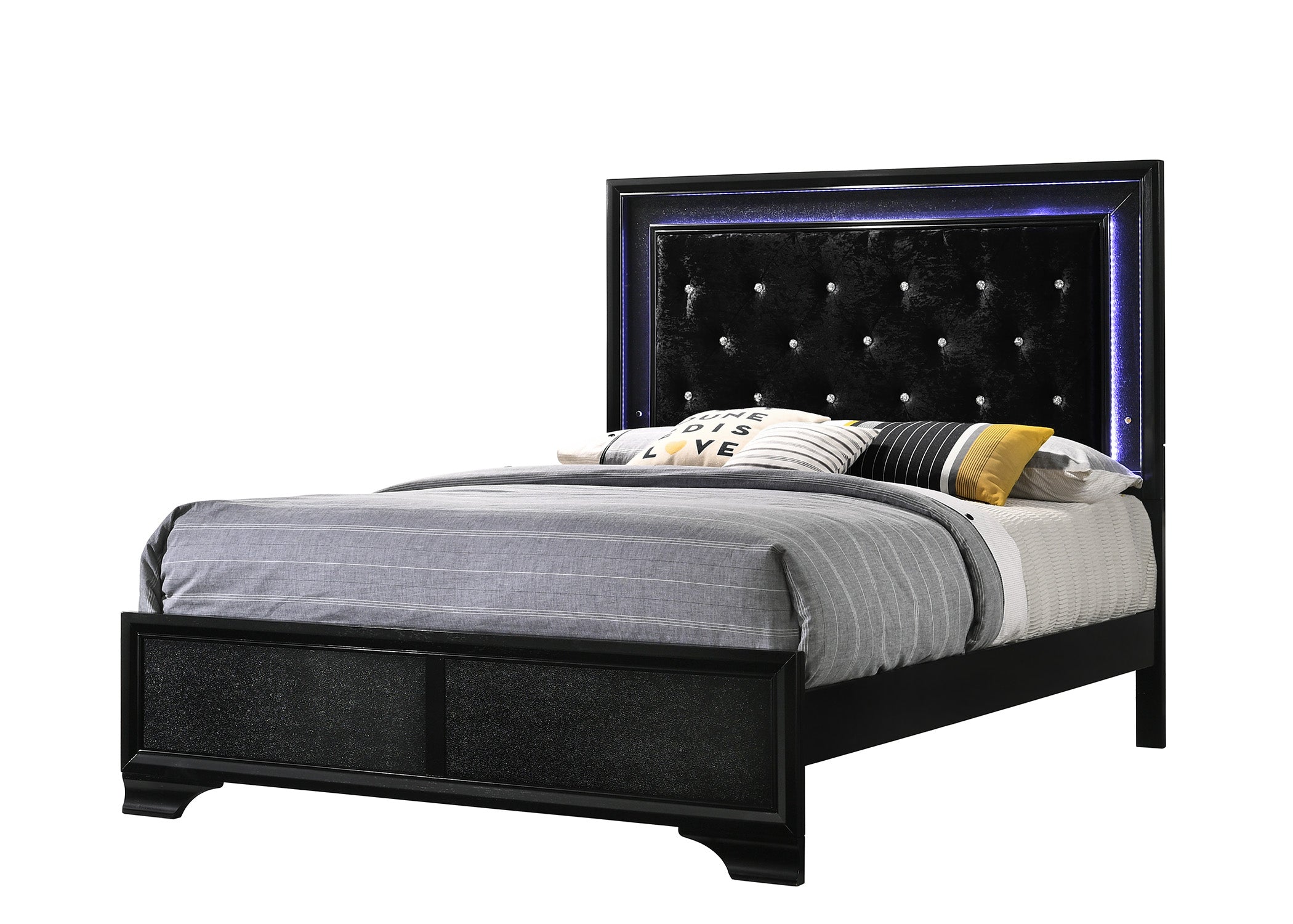 Micah Black LED Upholstered Panel Bedroom Set - MyWaynesHome #