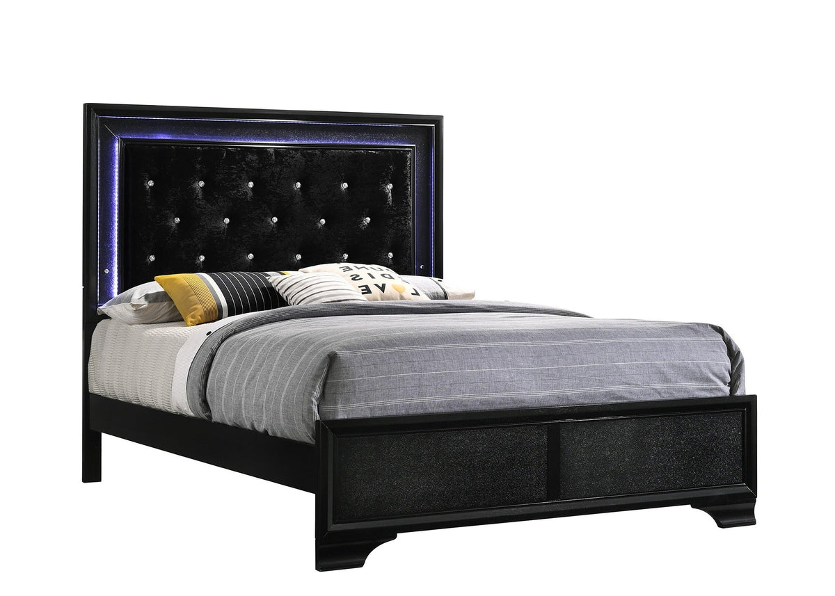 Micah Black Full LED Upholstered Panel Bed - MyWaynesHome #