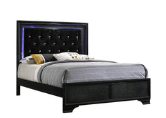 Micah Black Full LED Upholstered Panel Bed - MyWaynesHome #