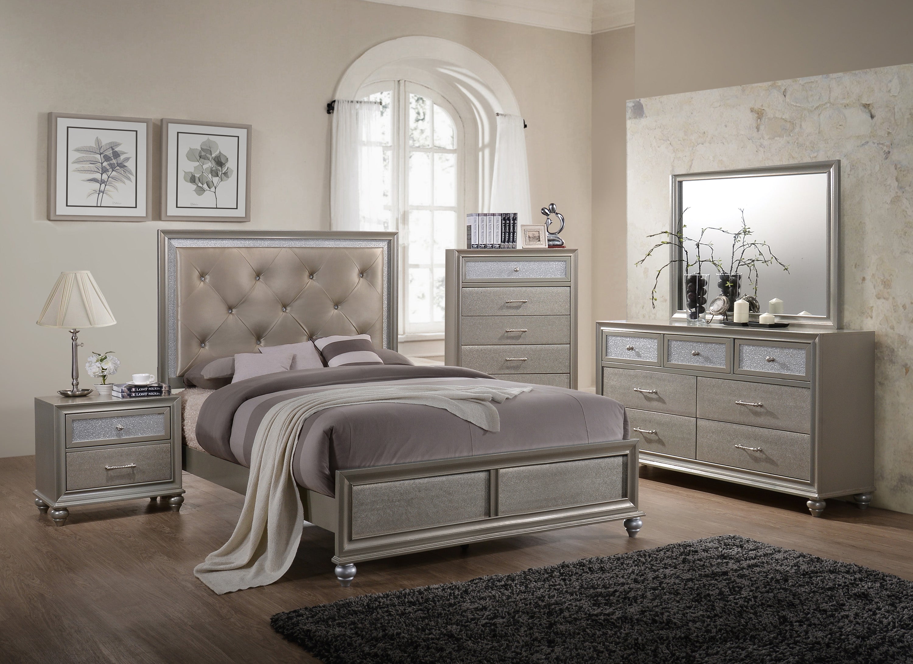 Lila Champagne Upholstered Panel Youth Bedroom Set - MyWaynesHome #