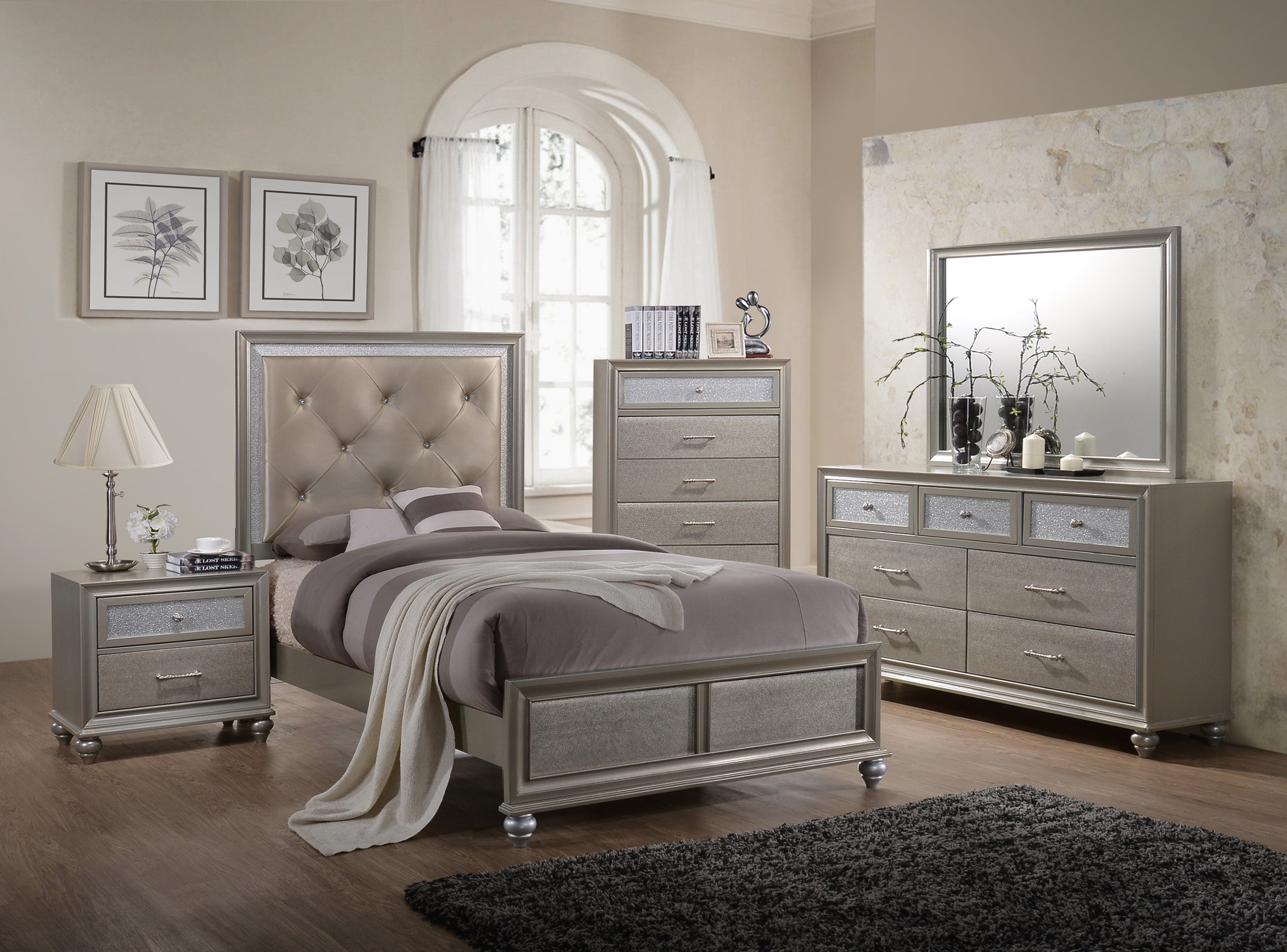 Lila Champagne Upholstered Panel Youth Bedroom Set - MyWaynesHome #