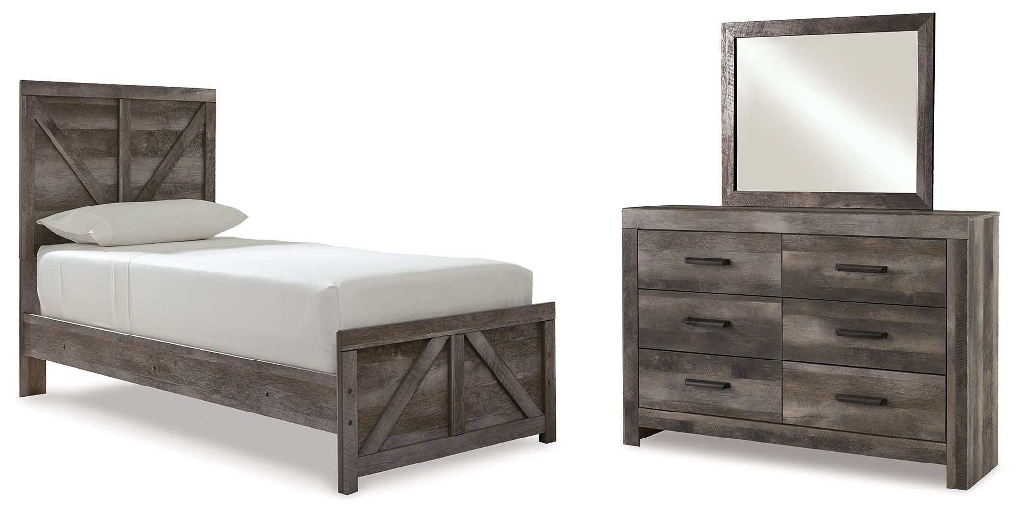 Wynnlow Twin Crossbuck Panel Bed, Dresser and Mirror