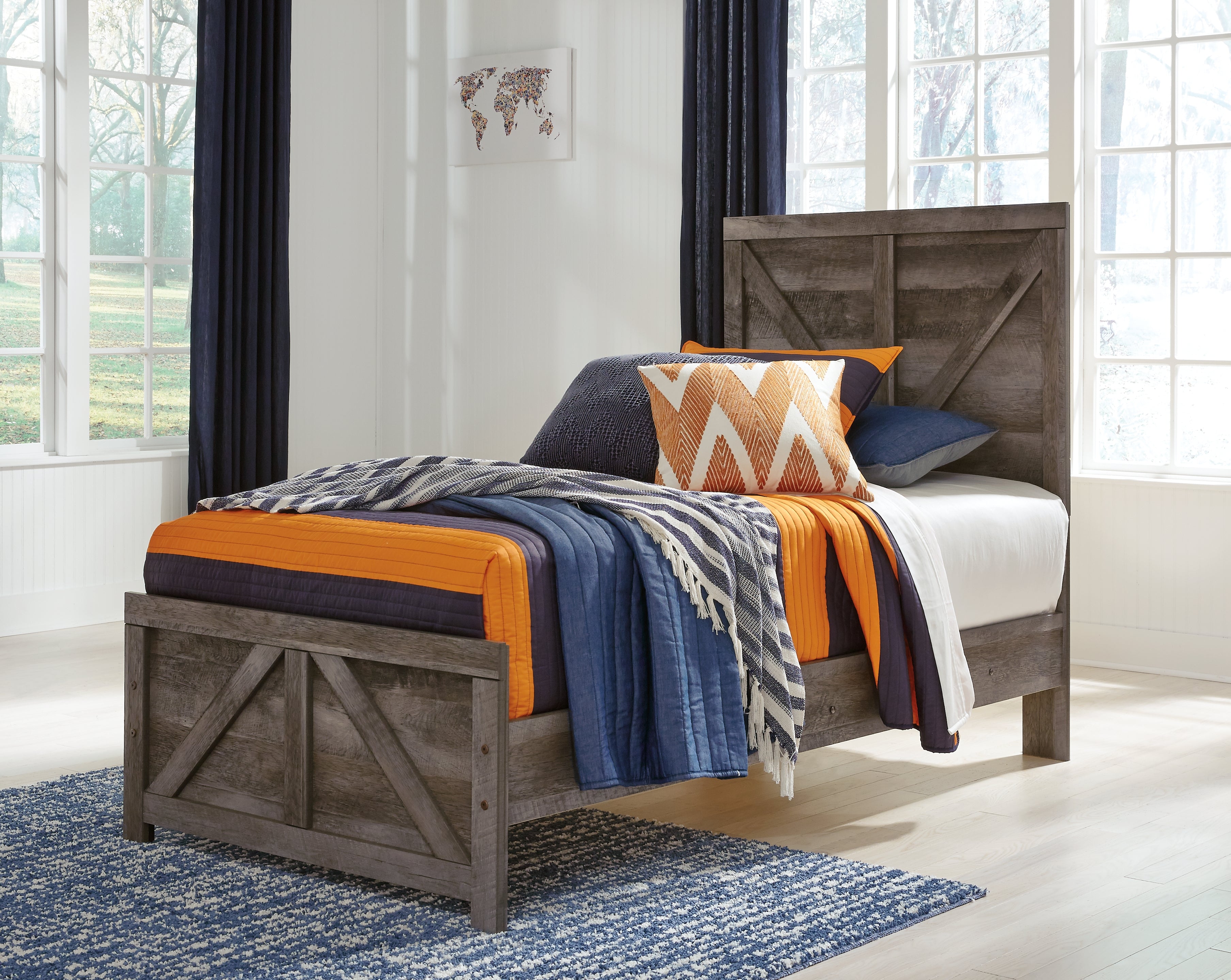Wynnlow Twin Crossbuck Panel Bed, Dresser and Mirror