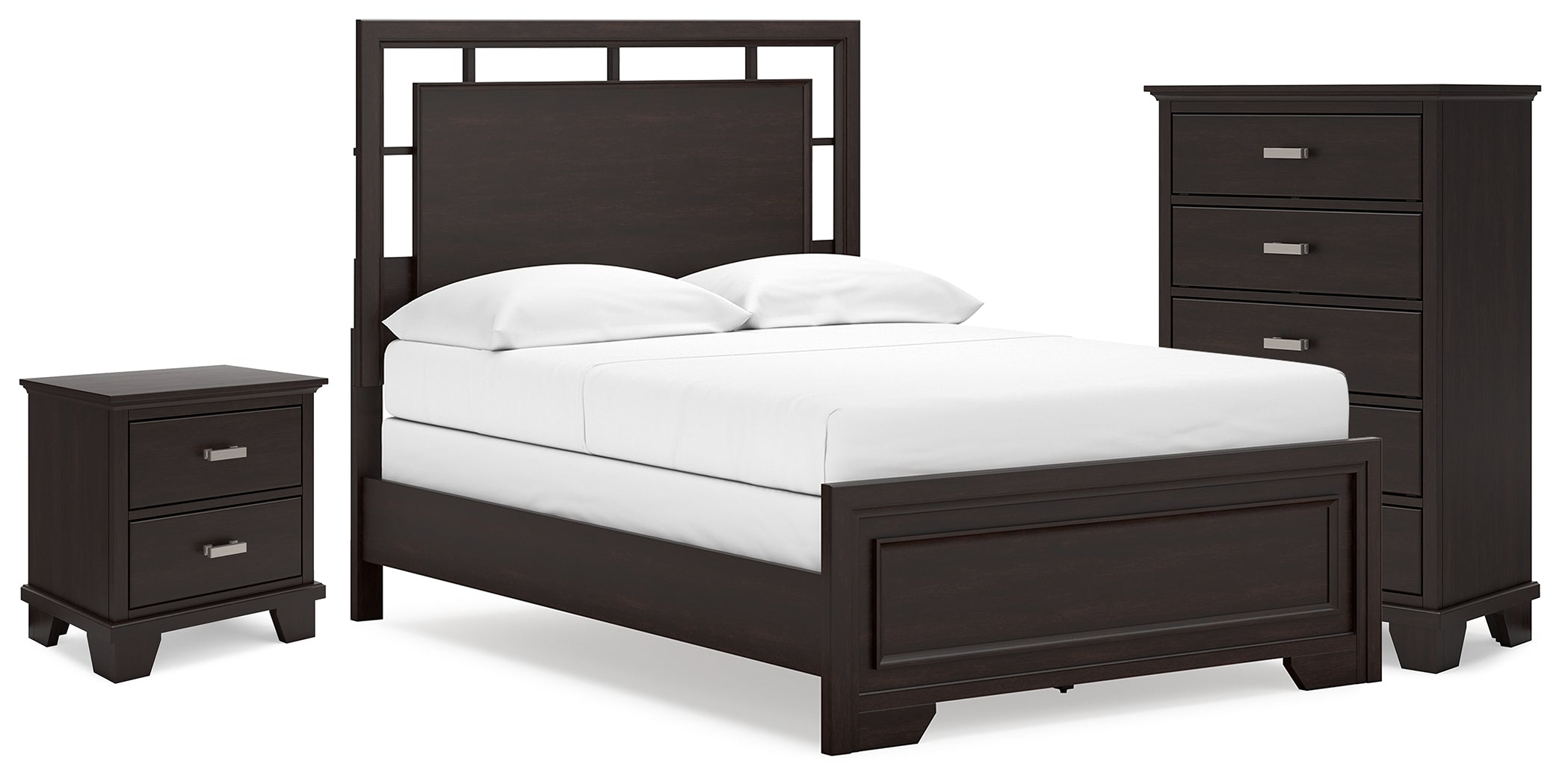 Covetown Full Panel Bed, Chest and Nightstand