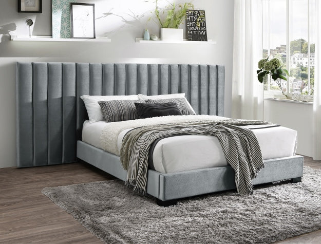 Jardin Gray Velvet King Wall Platform Bed - MyWaynesHome #