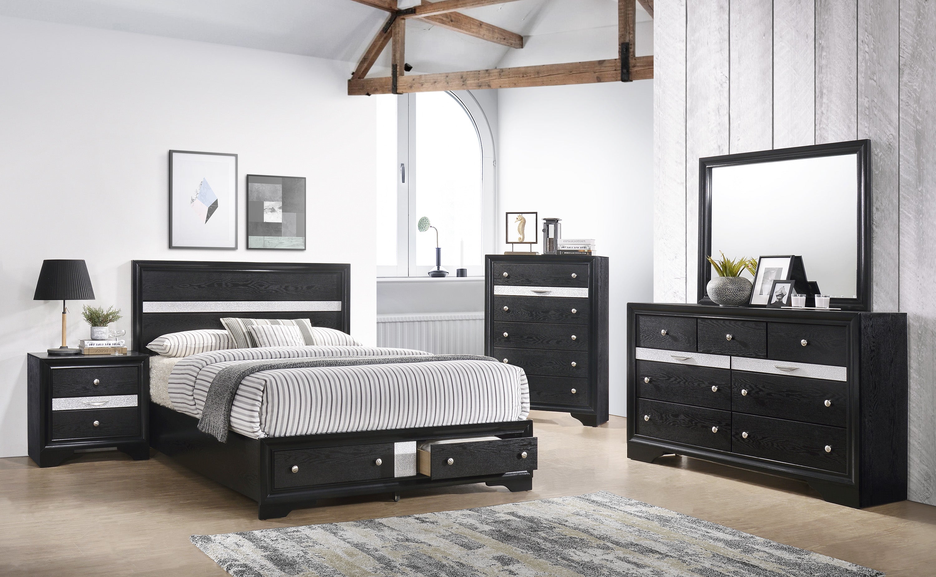 Regata Black/Silver King Storage Platform Bed - MyWaynesHome #