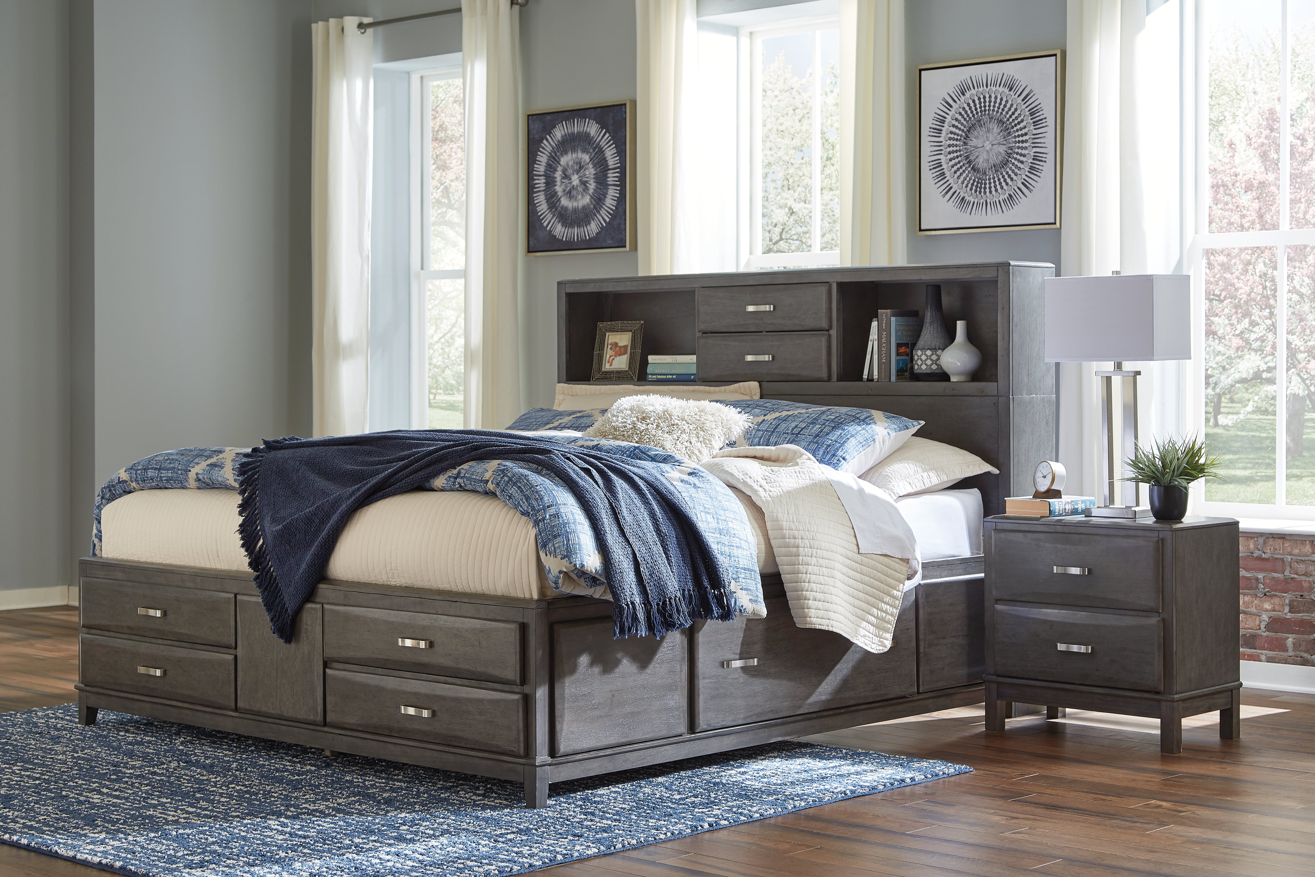 Caitbrook California King Storage Bed, Dresser, Mirror, and Nighstand