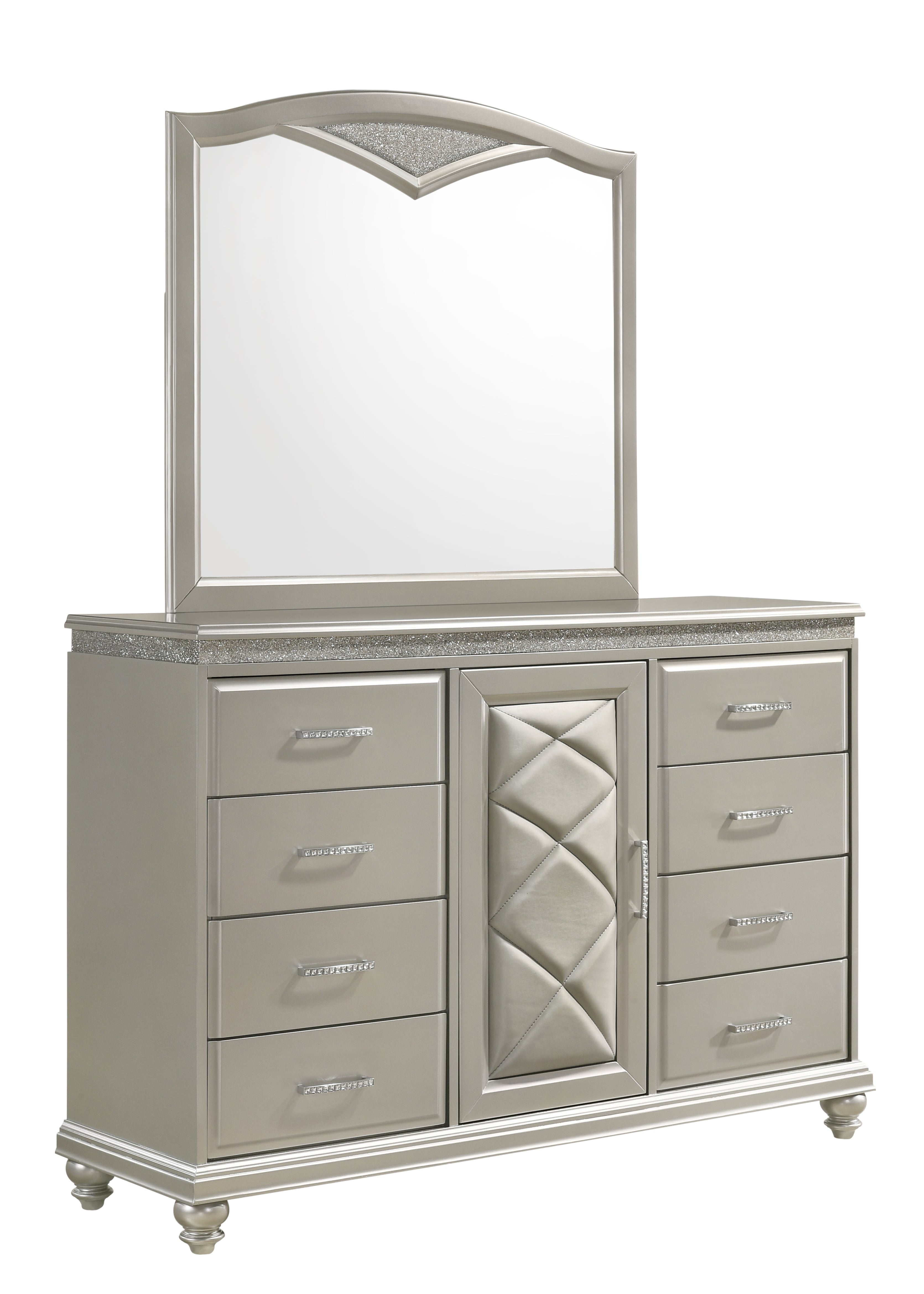 Valiant Champagne Silver Upholstered Panel Bedroom Set - MyWaynesHome #