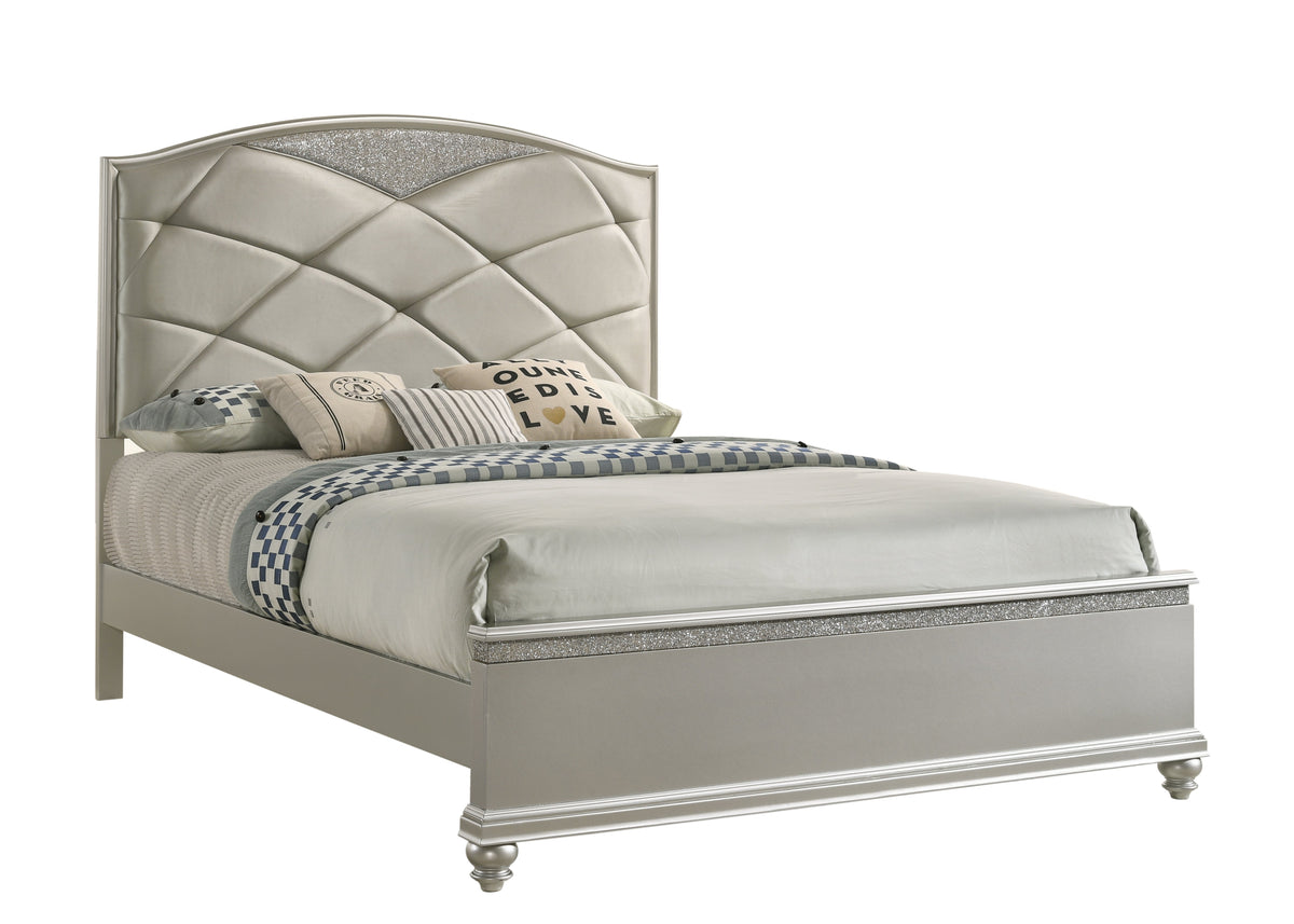 Valiant Champagne Silver Queen Upholstered Panel Bed - MyWaynesHome #