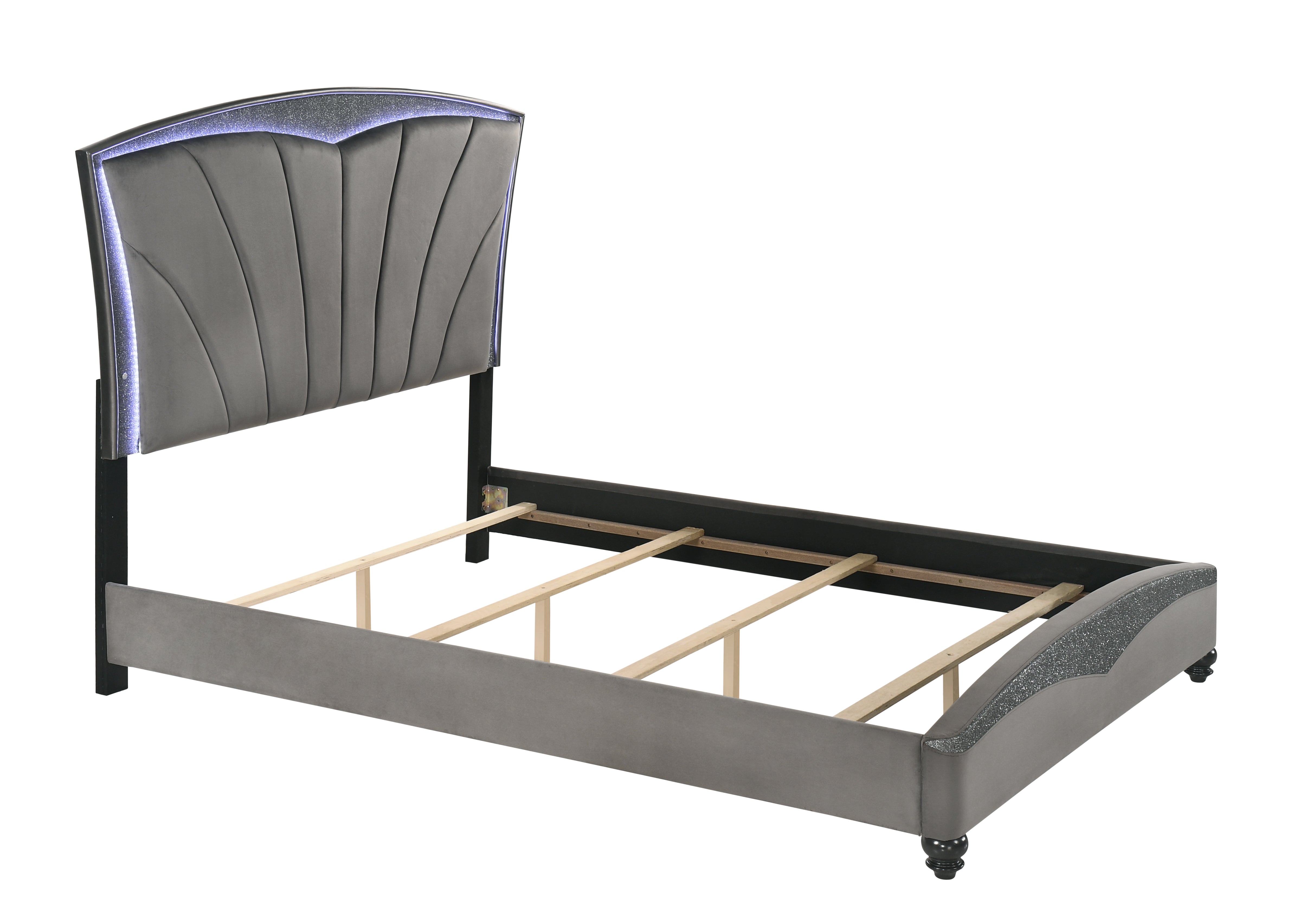 Frampton Gray Queen LED Upholstered Platform Bed - MyWaynesHome #