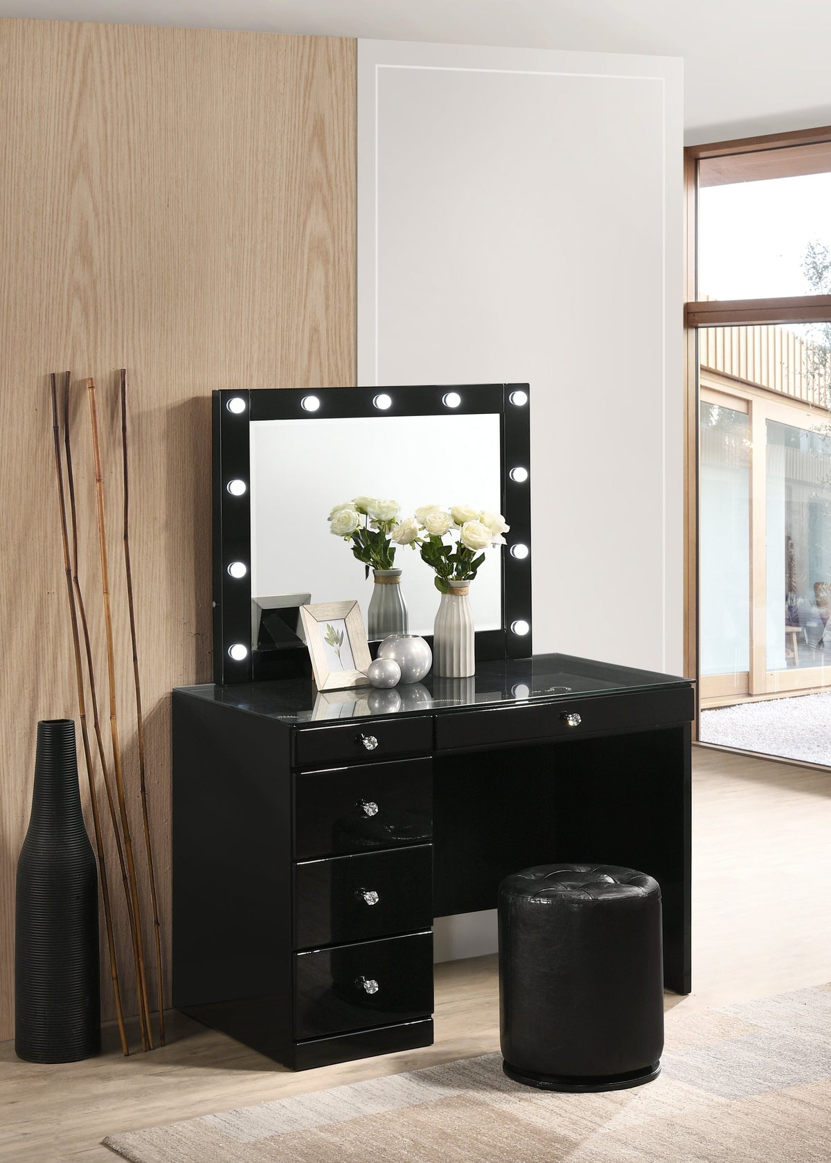 Morgan Black Makeup Vanity Set with Lighted Mirror - MyWaynesHome #