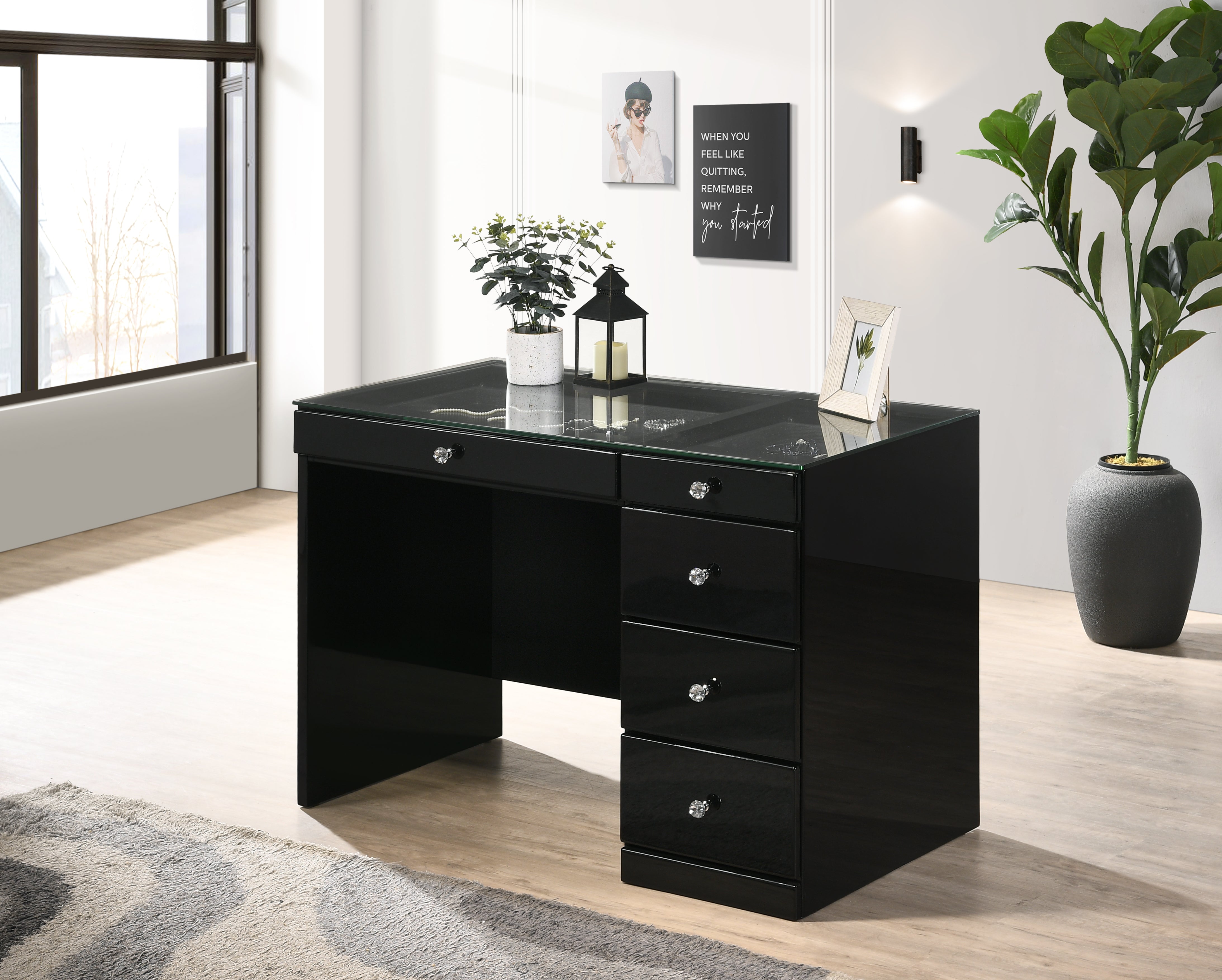 Morgan Black Makeup Vanity Set with Lighted Mirror - MyWaynesHome #