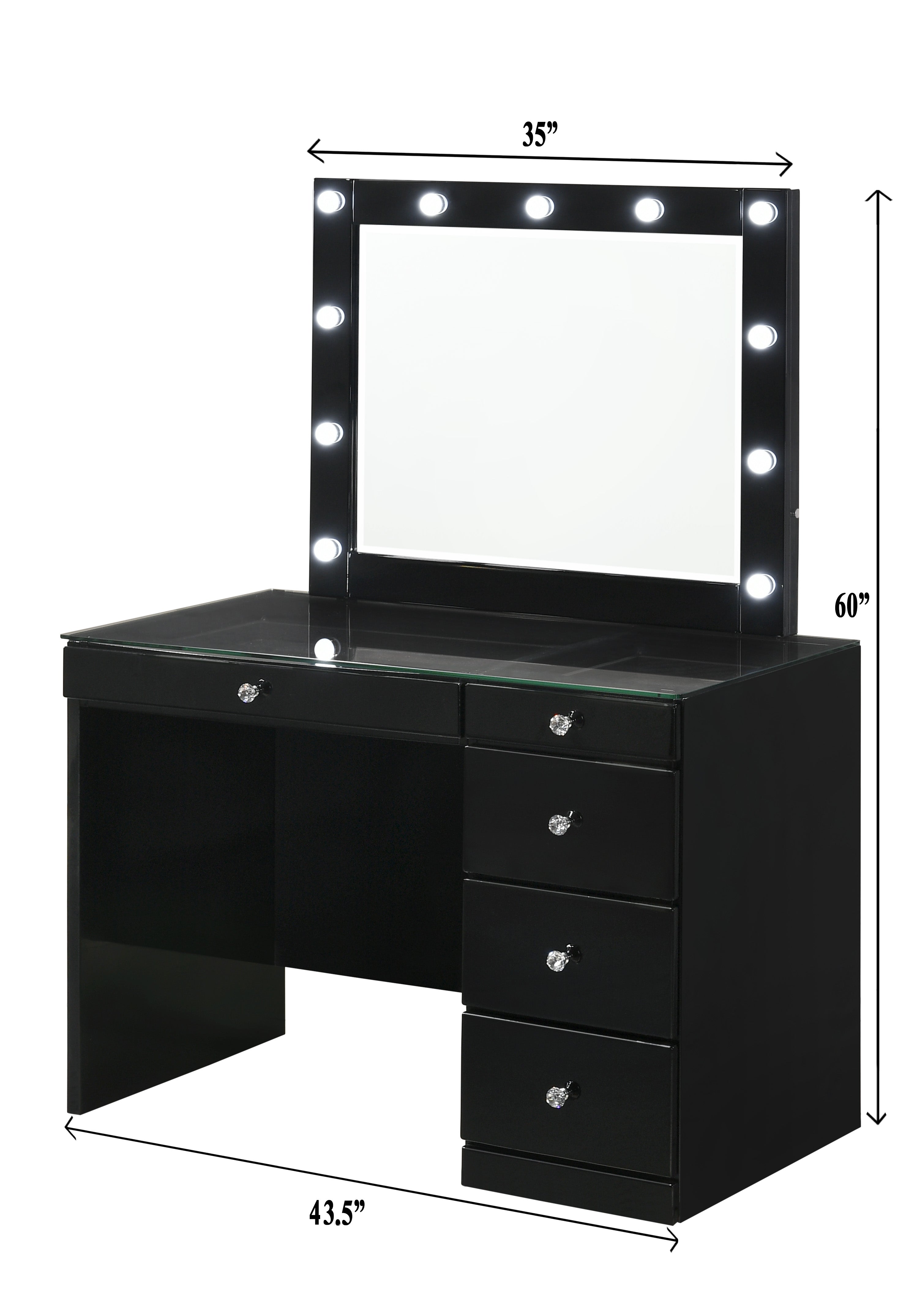 Morgan Black Makeup Vanity Set with Lighted Mirror - MyWaynesHome #