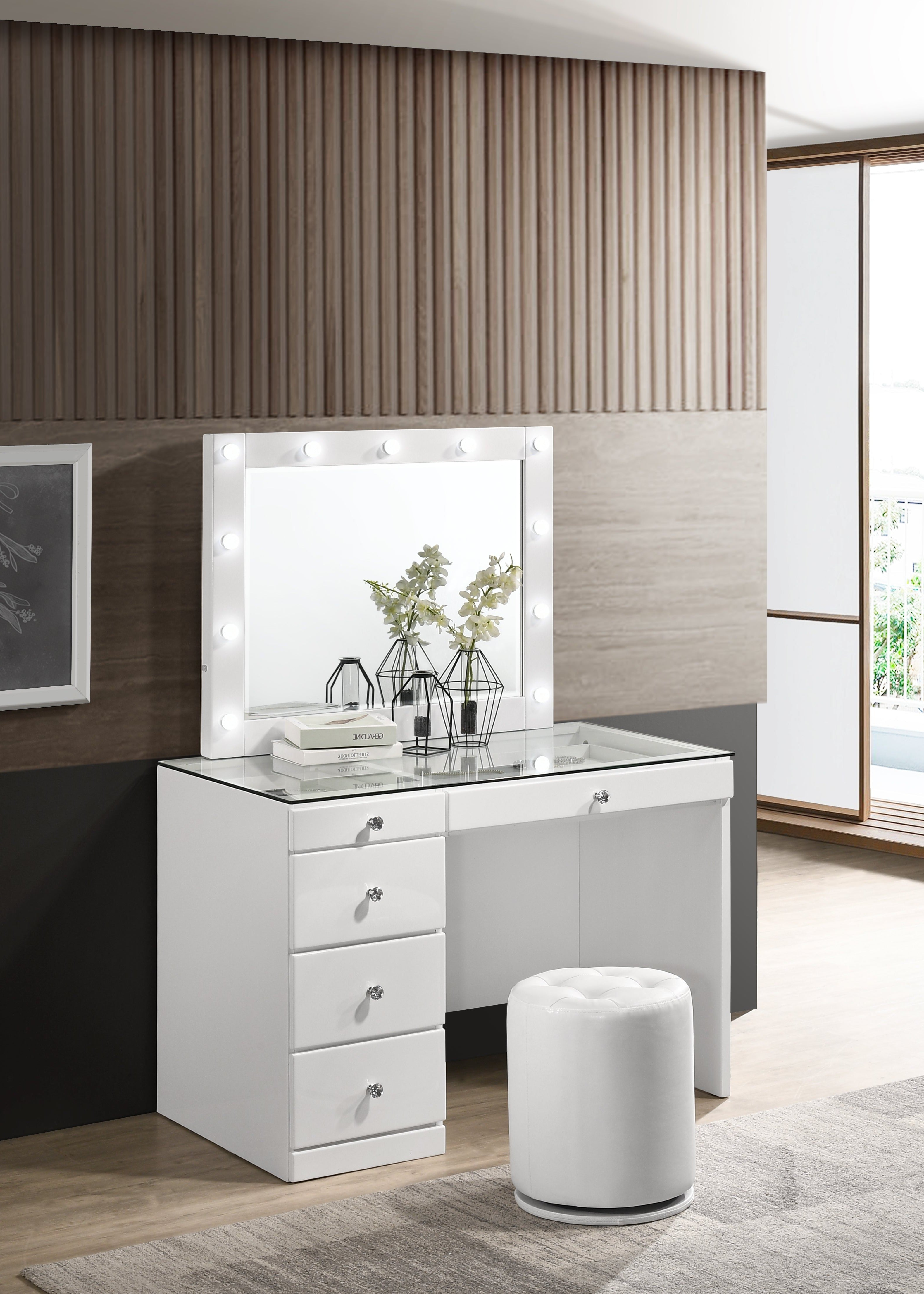 Morgan White Makeup Vanity Set with Lighted Mirror - MyWaynesHome #