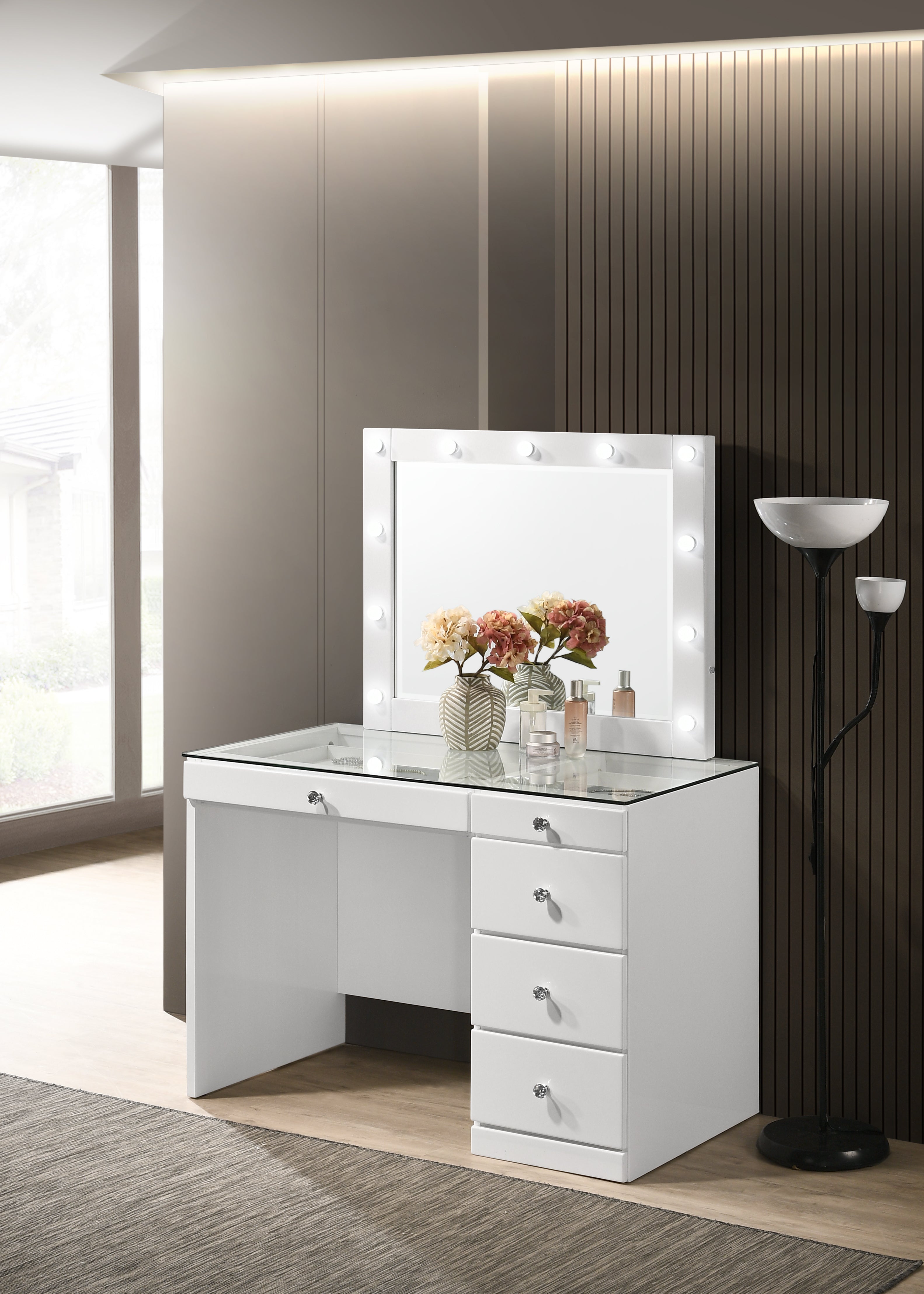Morgan White Makeup Vanity Set with Lighted Mirror - MyWaynesHome #