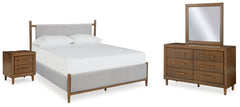 Lyncott Queen Upholstered Bed, Dresser, Mirror and Nightstand