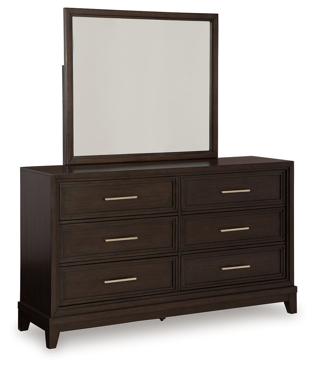 Neymorton Queen Upholstered Panel Bed, Dresser, Mirror and Nightstand