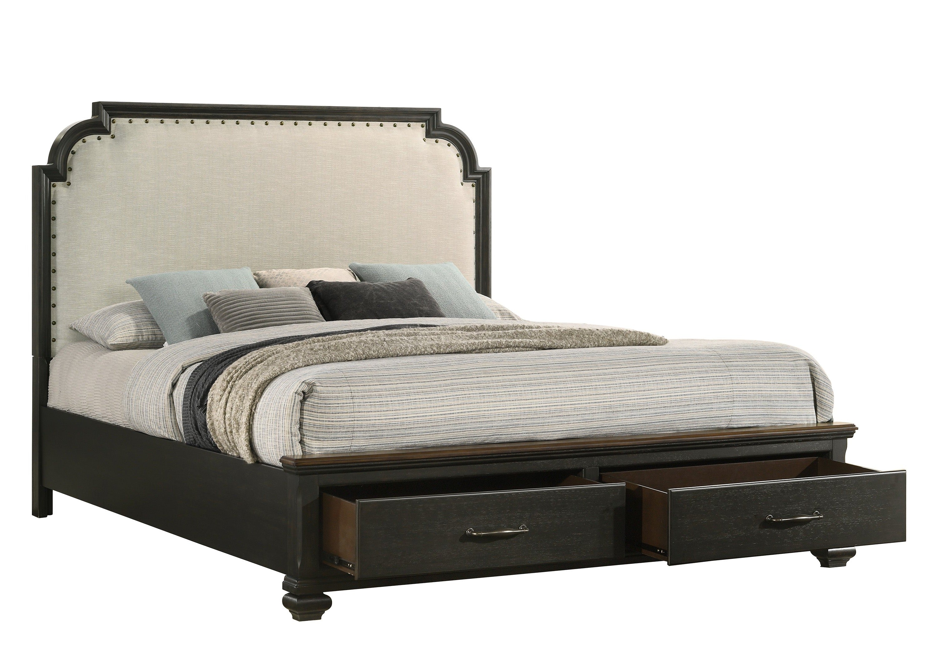 Hamilton Dark Brown Queen Upholstered Storage Platform Bed - MyWaynesHome #