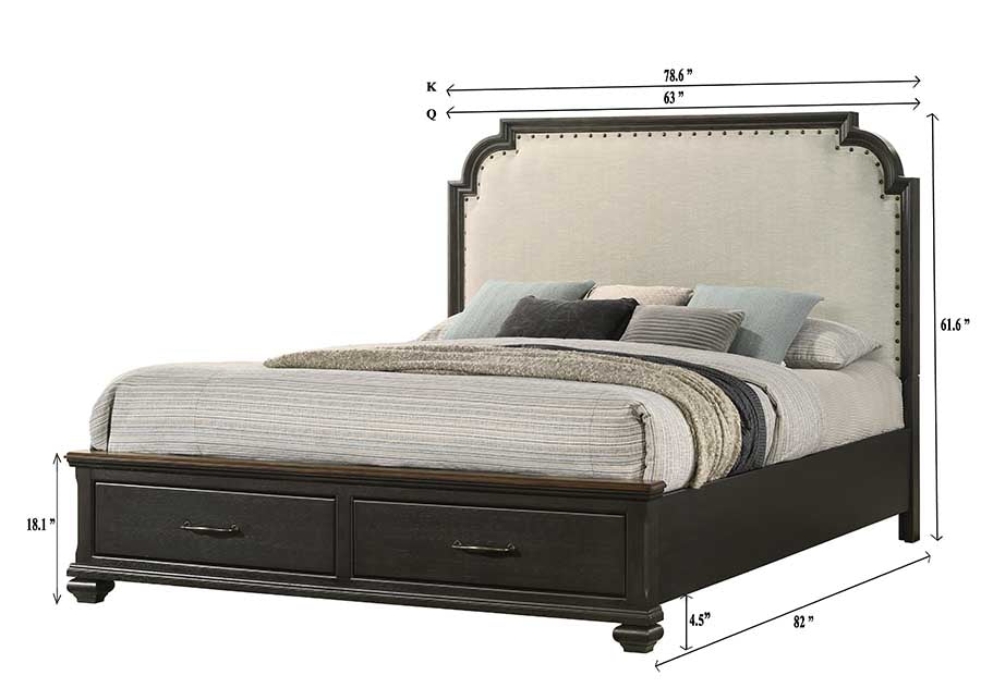 Hamilton Dark Brown Queen Upholstered Storage Platform Bed - MyWaynesHome #