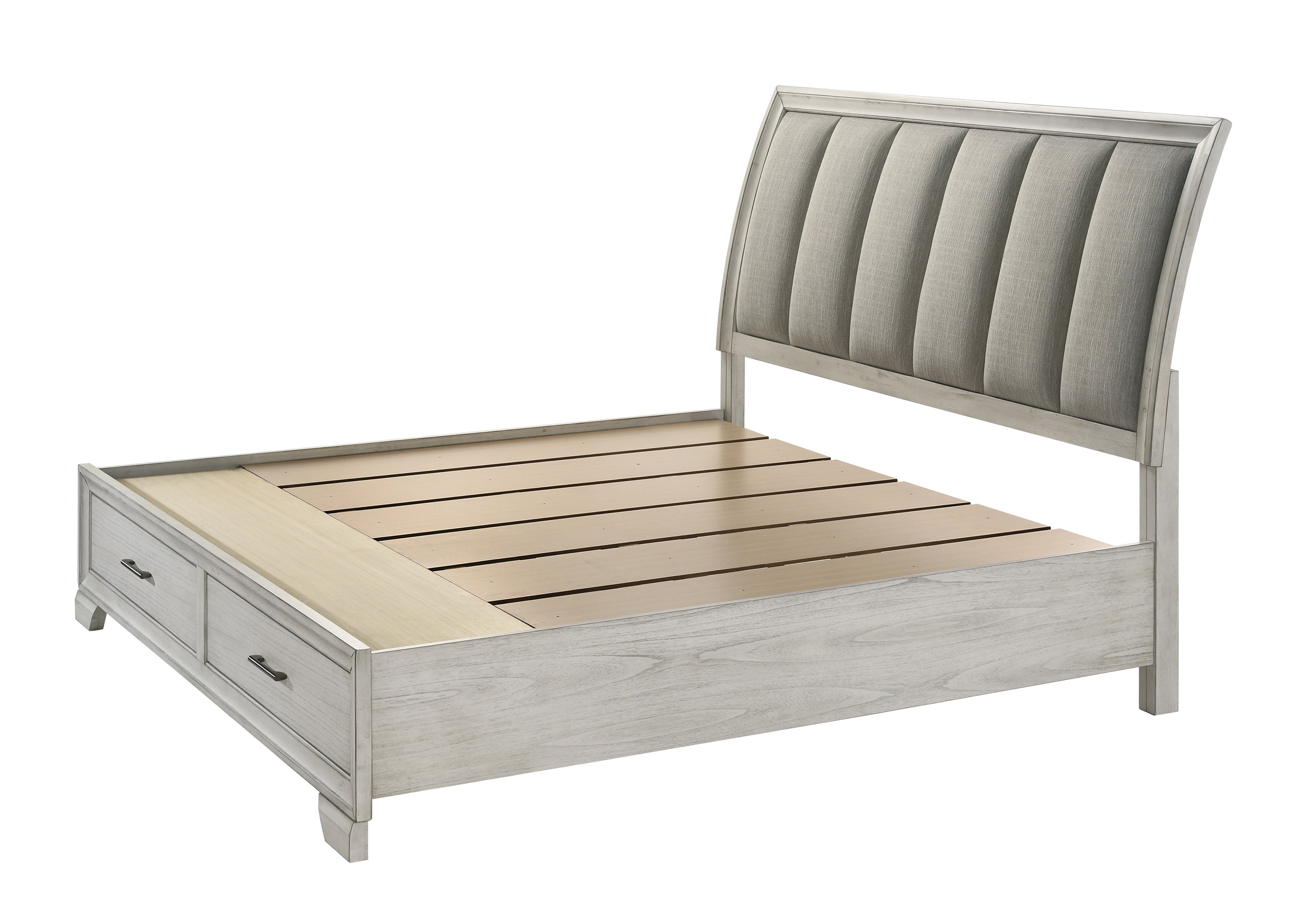 Jaymes White Mist Queen Footboard Storage Platform Bed - MyWaynesHome #