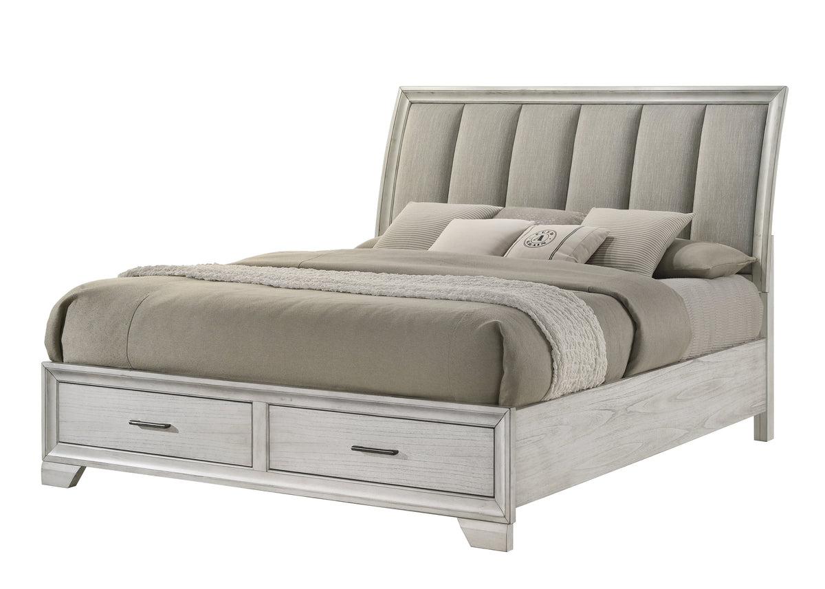 Jaymes White Mist Queen Footboard Storage Platform Bed - MyWaynesHome #