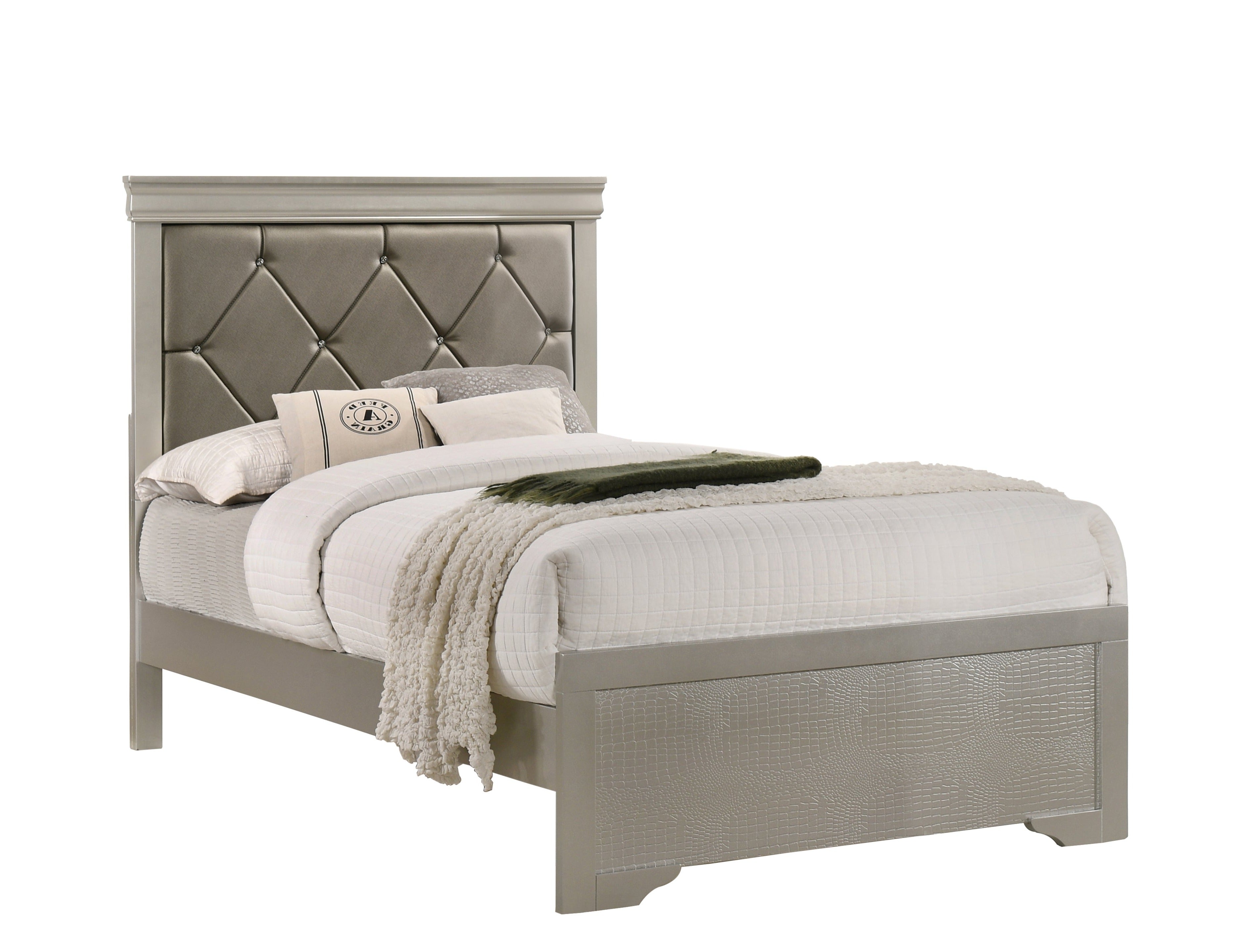 Amalia Champagne Silver Twin Panel Bed - MyWaynesHome #