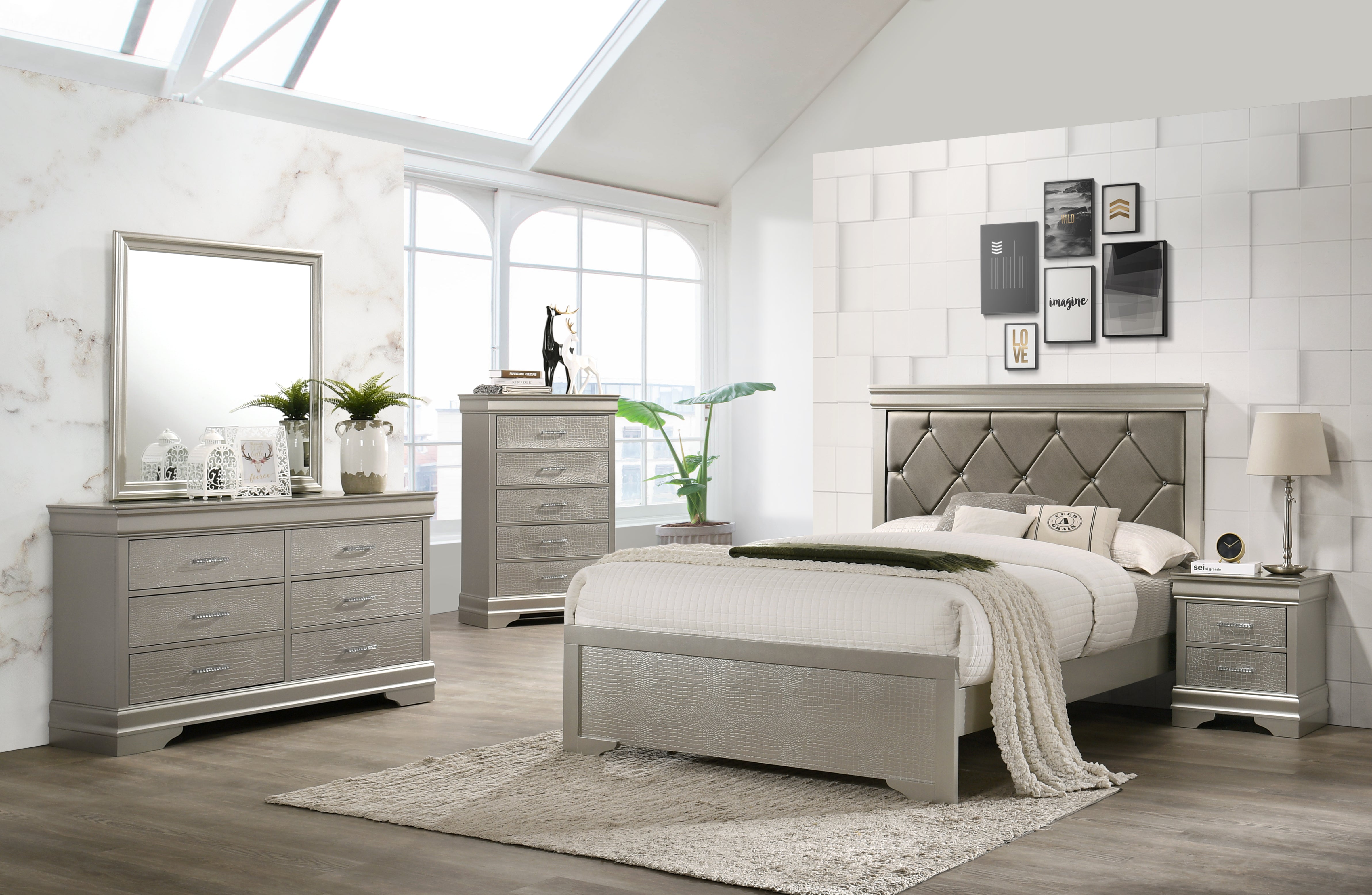 Amalia Champagne Silver King Panel Bed - MyWaynesHome #