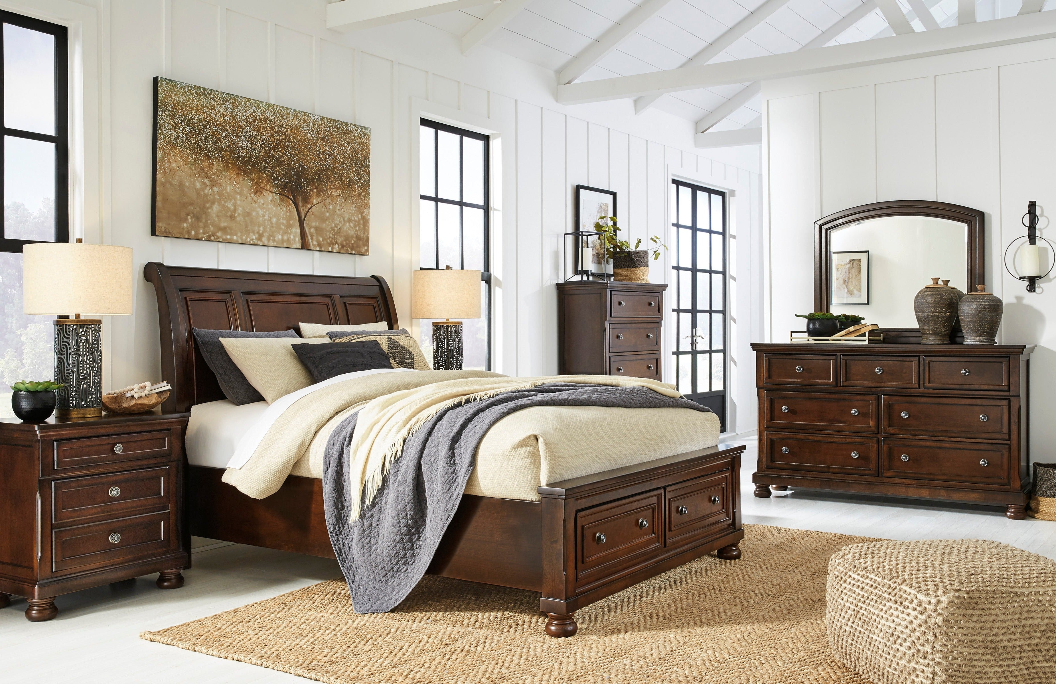 Porter Rustic Brown Footboard Storage Sleigh Platform Bedroom Set - MyWaynesHome #