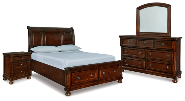 Porter Queen Sleigh Storage Bed, Dresser, Mirror and Nightstand