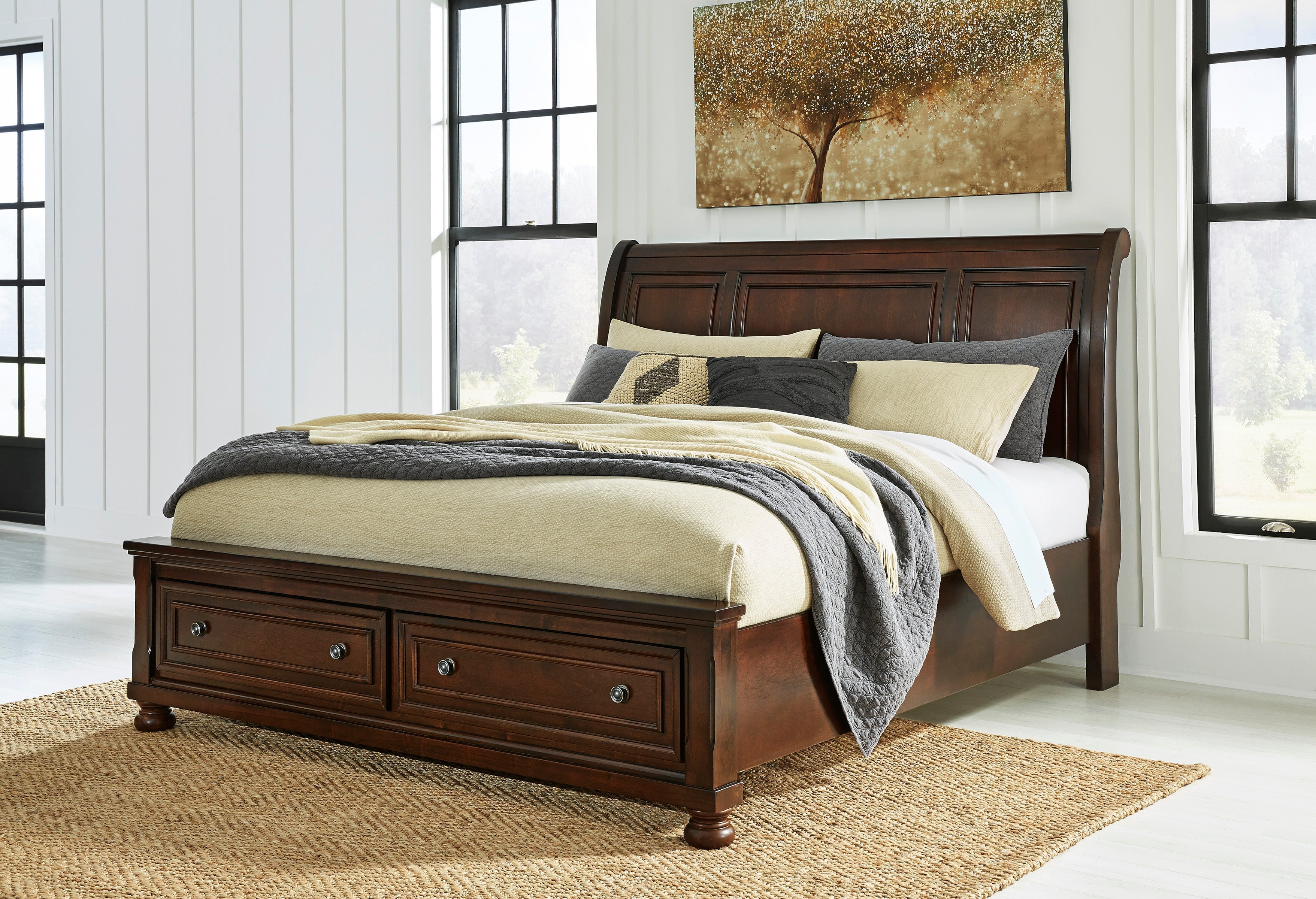 Porter Rustic Brown Footboard Storage Sleigh Platform Bedroom Set - MyWaynesHome #