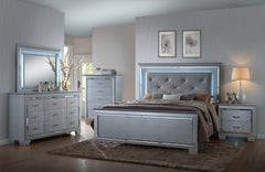 Lillian Silver King LED Upholestered Bed - MyWaynesHome #