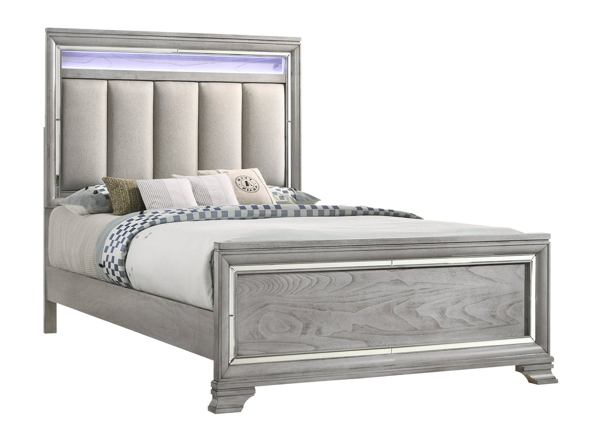 Vail Gray Queen LED Upholstered Panel Bed - MyWaynesHome #