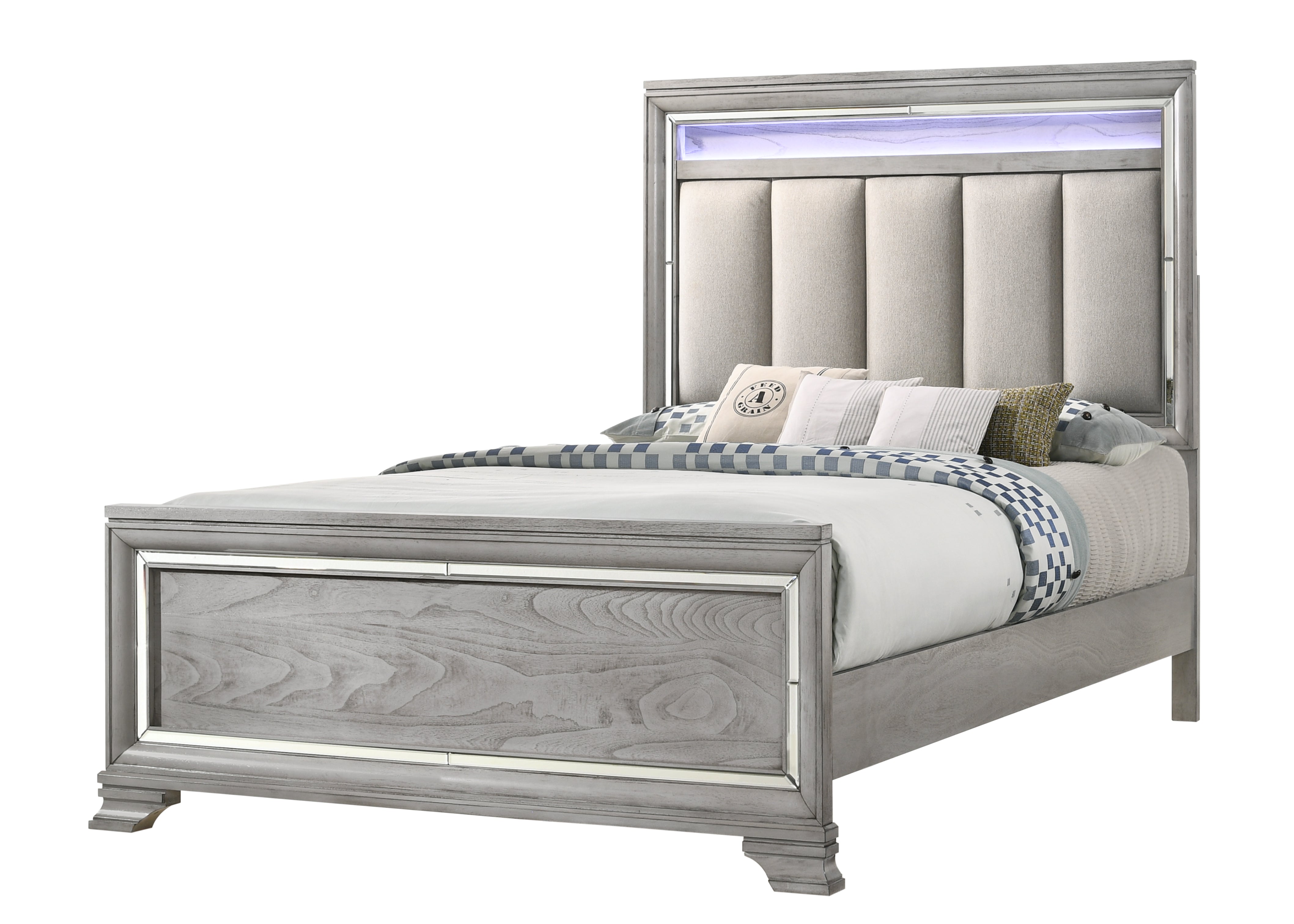 Vail Gray LED Upholstered Panel Bedroom Set - MyWaynesHome #