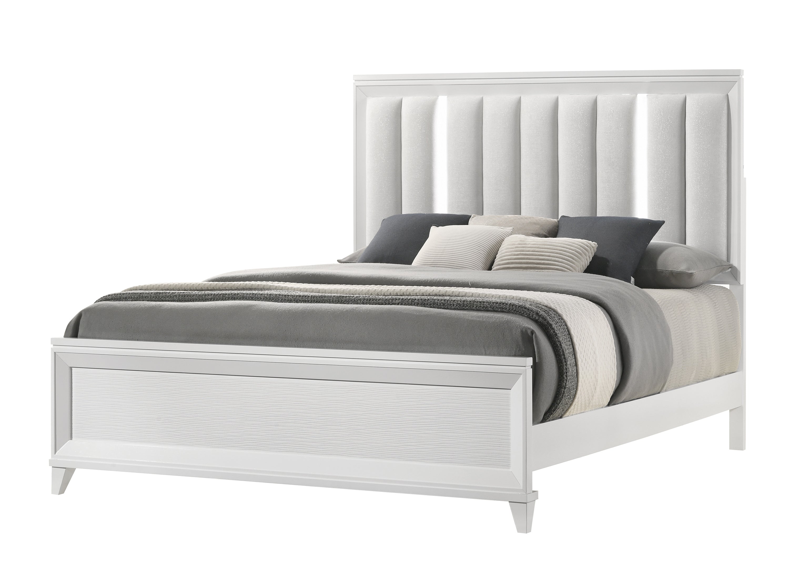Cressida White Upholstered LED Panel Bedroom Set - MyWaynesHome #