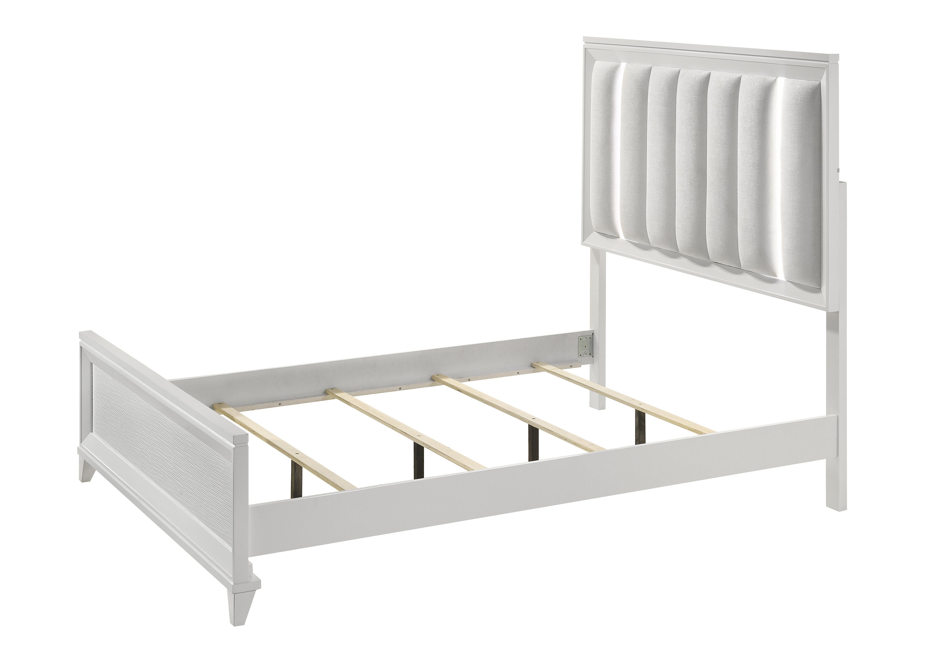 Cressida White Queen Upholstered LED Panel Bed - MyWaynesHome #