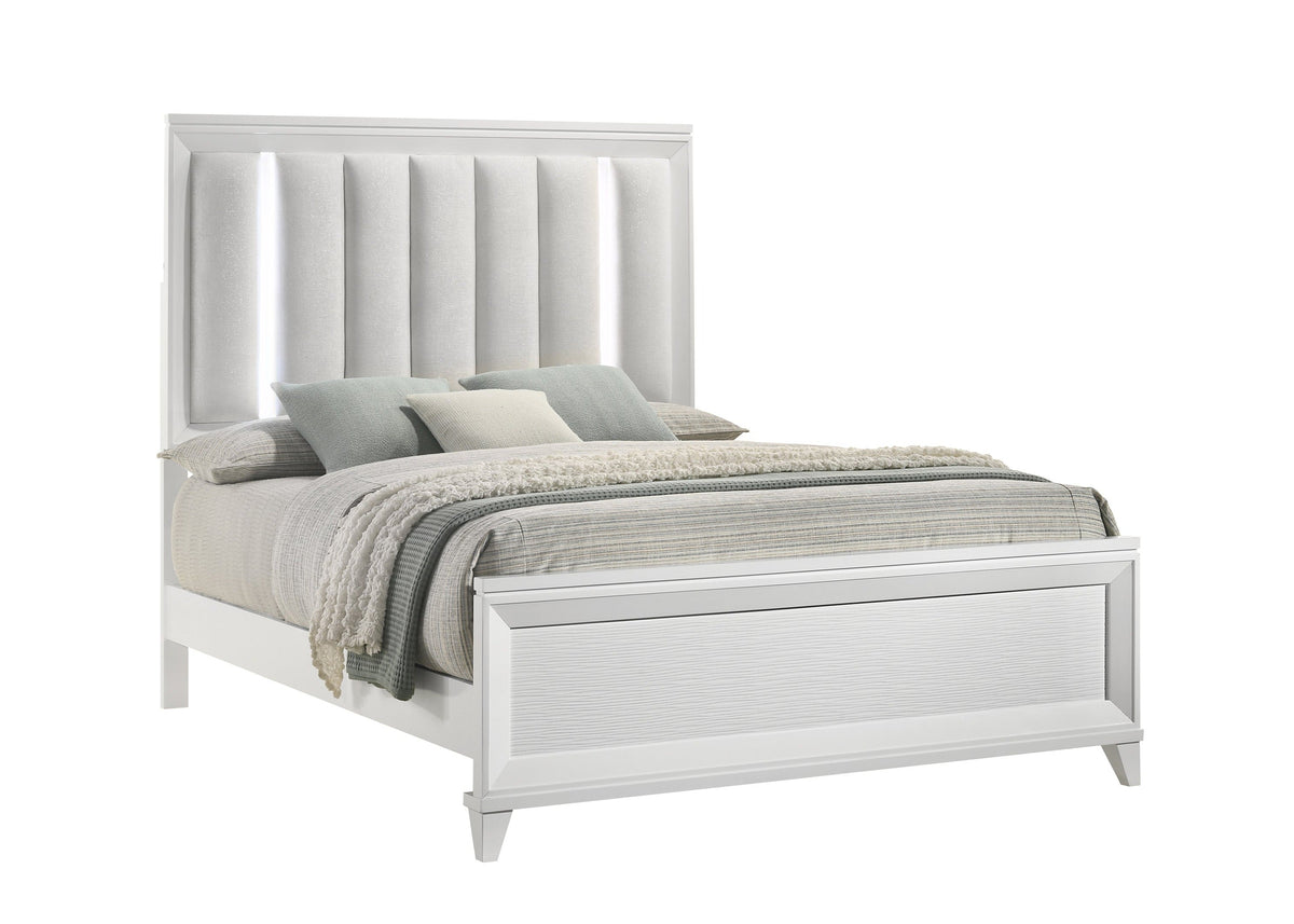 Cressida White Queen Upholstered LED Panel Bed - MyWaynesHome #