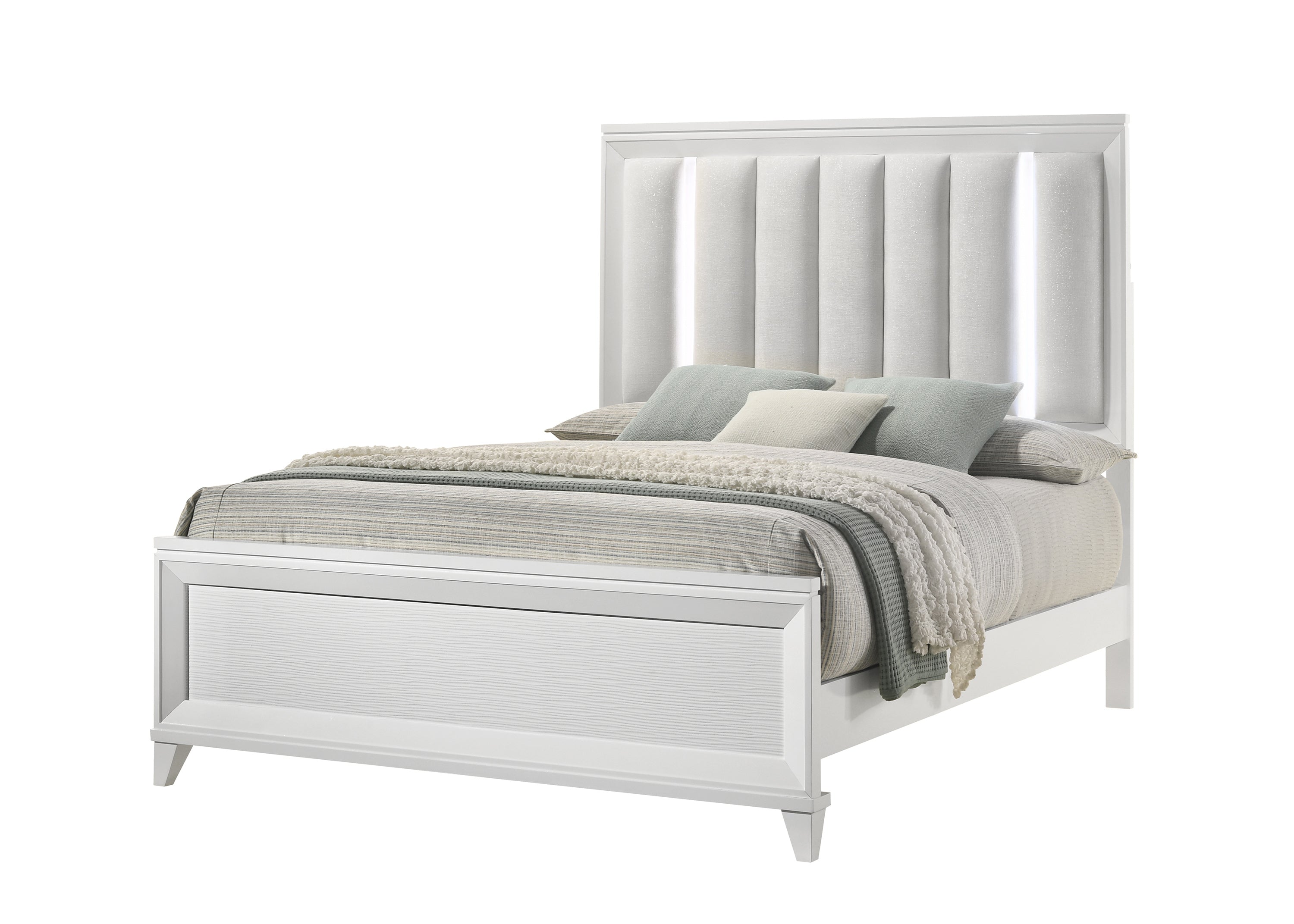 Cressida White Upholstered LED Panel Bedroom Set - MyWaynesHome #
