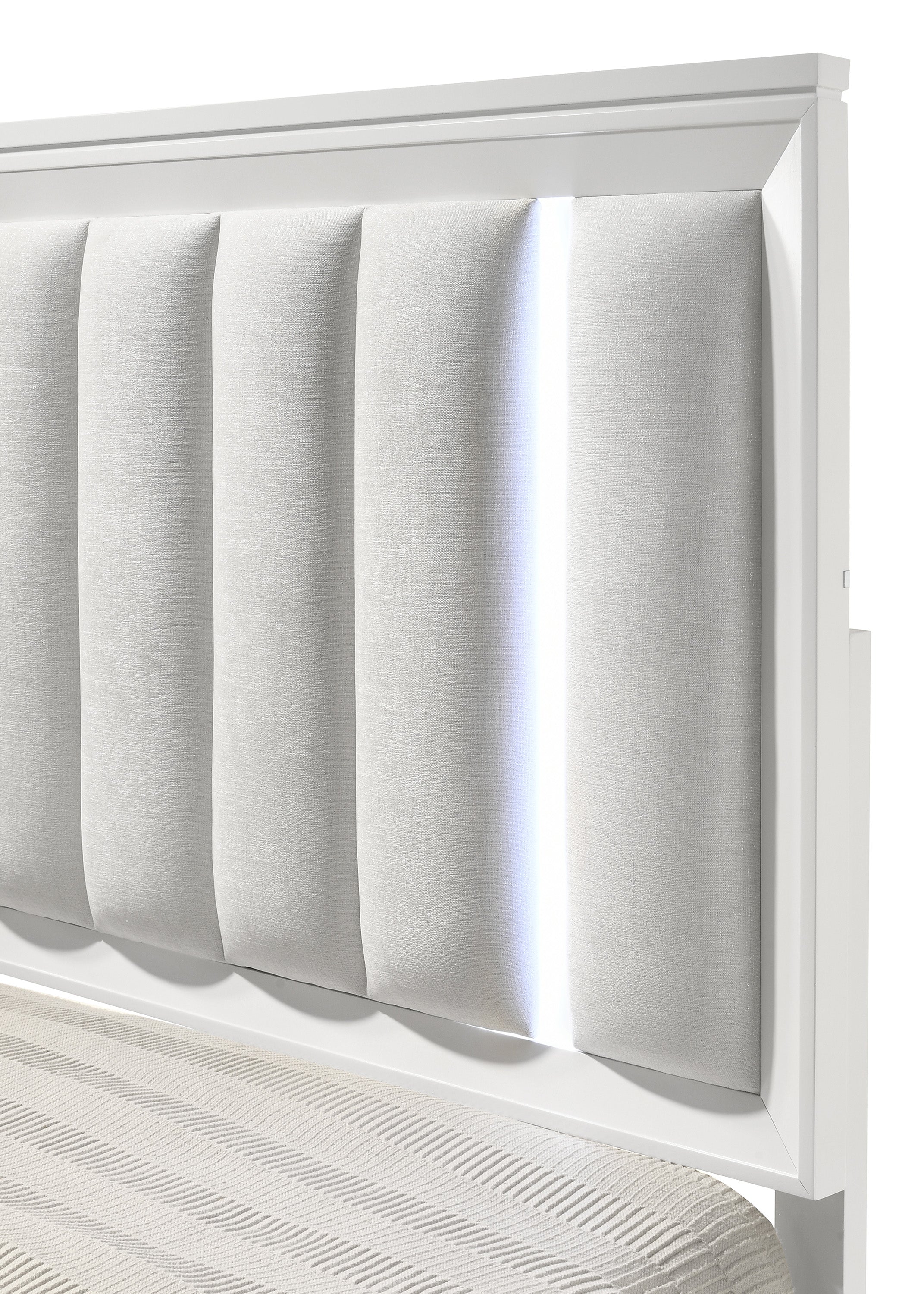 Cressida White Queen Upholstered LED Panel Bed - MyWaynesHome #