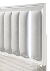 Cressida White Queen Upholstered LED Panel Bed - MyWaynesHome #