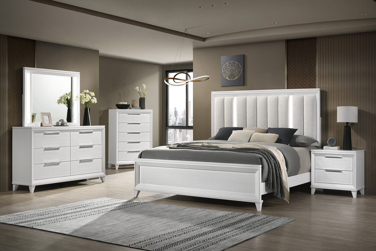 Cressida White Upholstered LED Panel Bedroom Set - MyWaynesHome #