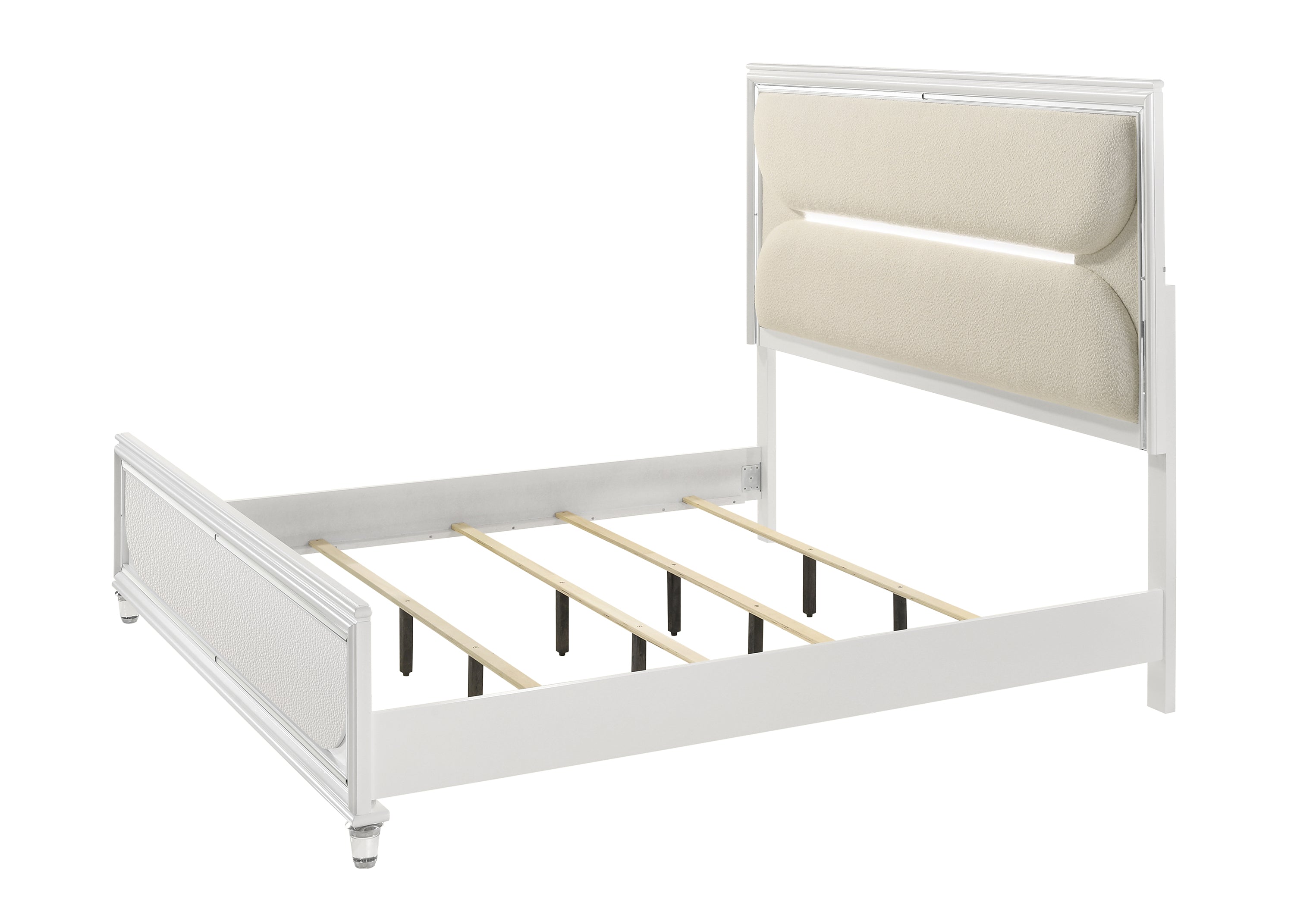 Eden White King Boucle Upholstered LED Panel Bed - MyWaynesHome #