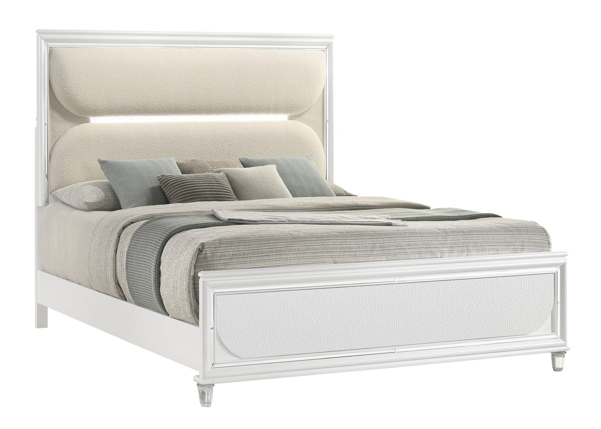 Eden White King Boucle Upholstered LED Panel Bed - MyWaynesHome #