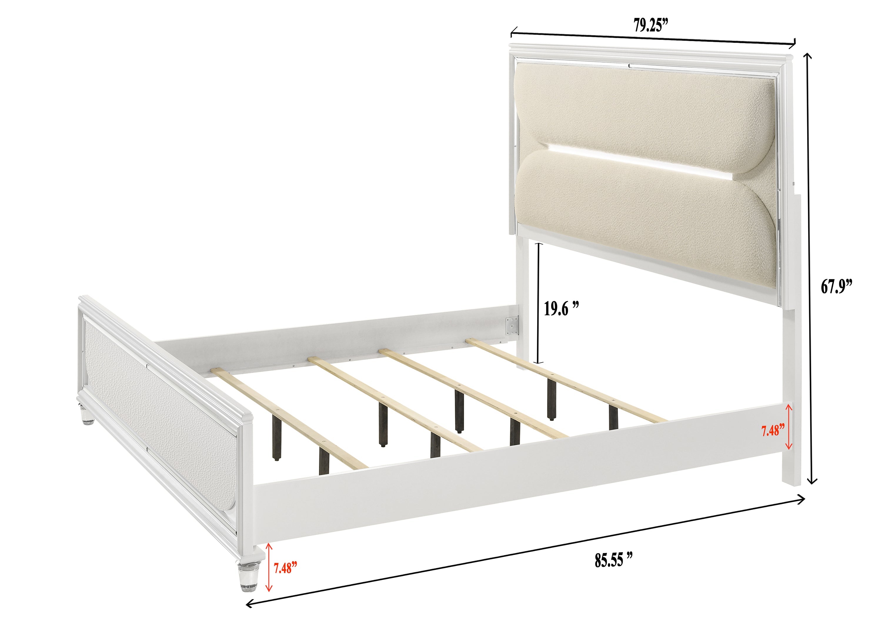 Eden White Boucle Upholstered LED Panel Bedroom Set - MyWaynesHome #
