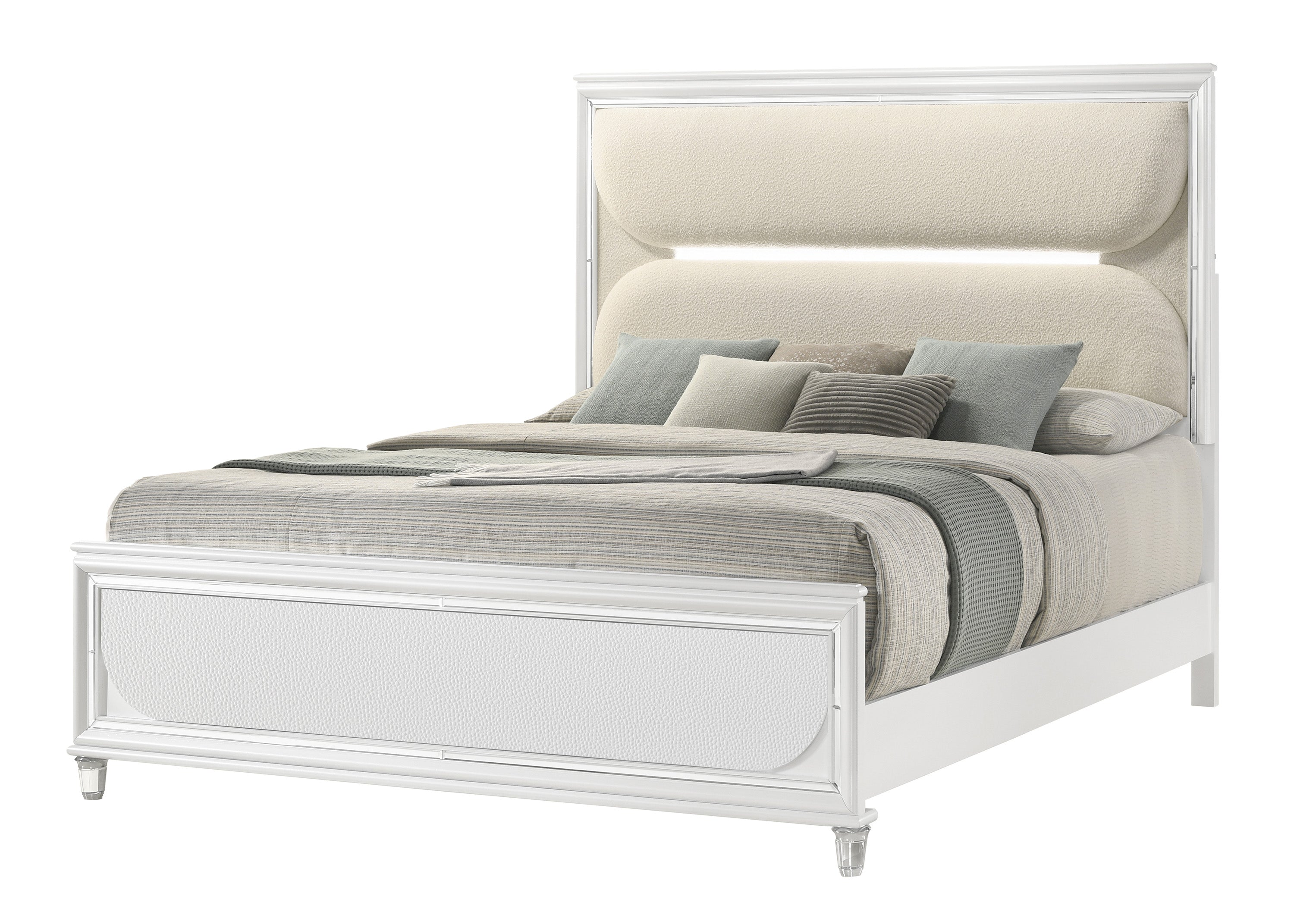 Eden White Boucle Upholstered LED Panel Bedroom Set - MyWaynesHome #