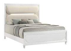 Eden White King Boucle Upholstered LED Panel Bed - MyWaynesHome #