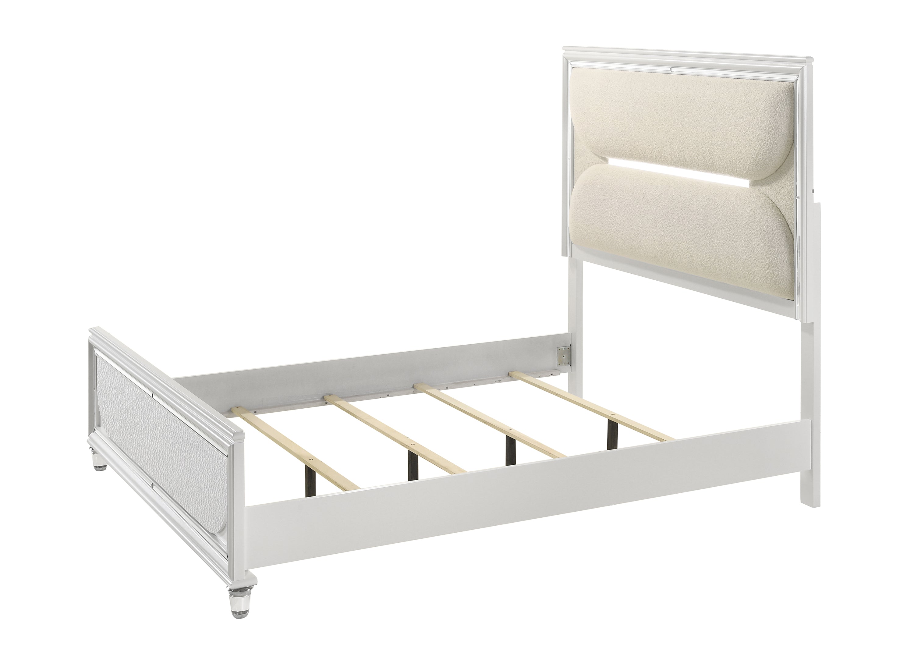 Eden White Queen Boucle Upholstered LED Panel Bed - MyWaynesHome #